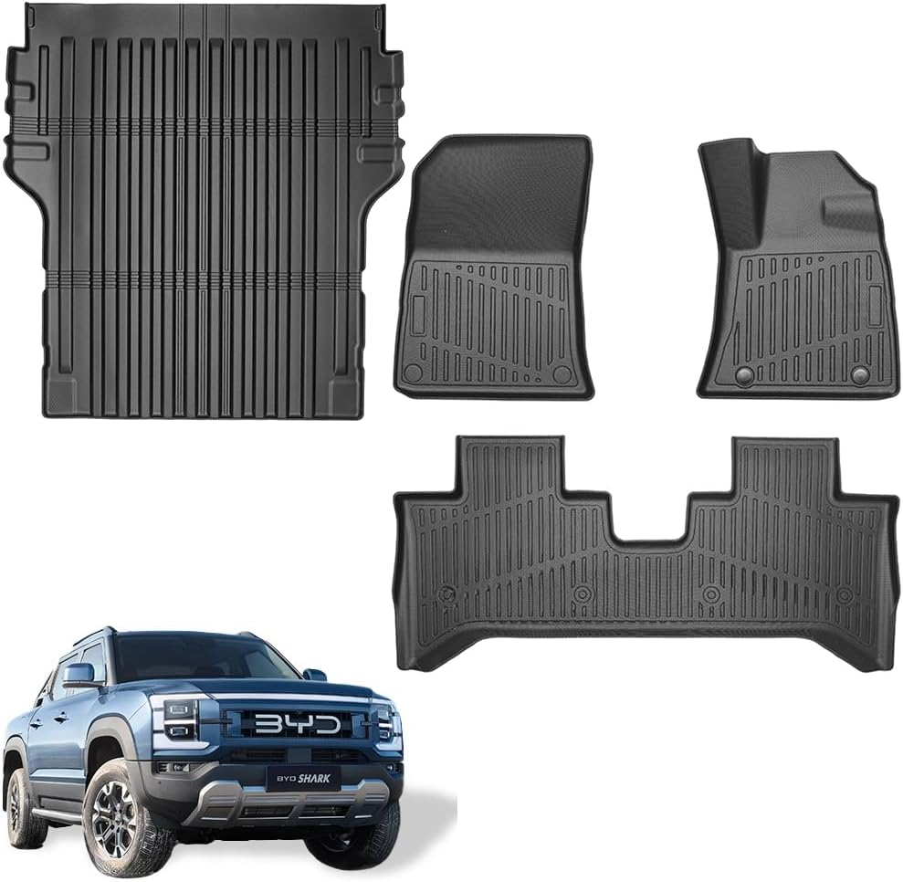 TPE Floor Mats & Bed Liner for BYD Shark 6 2024 2025 &ndash; Heavy Duty 4WD Ute Car Mats | All-Weather Custom Fit | Right Hand Drive Only (Foot Mats + Truck Bed Mat)