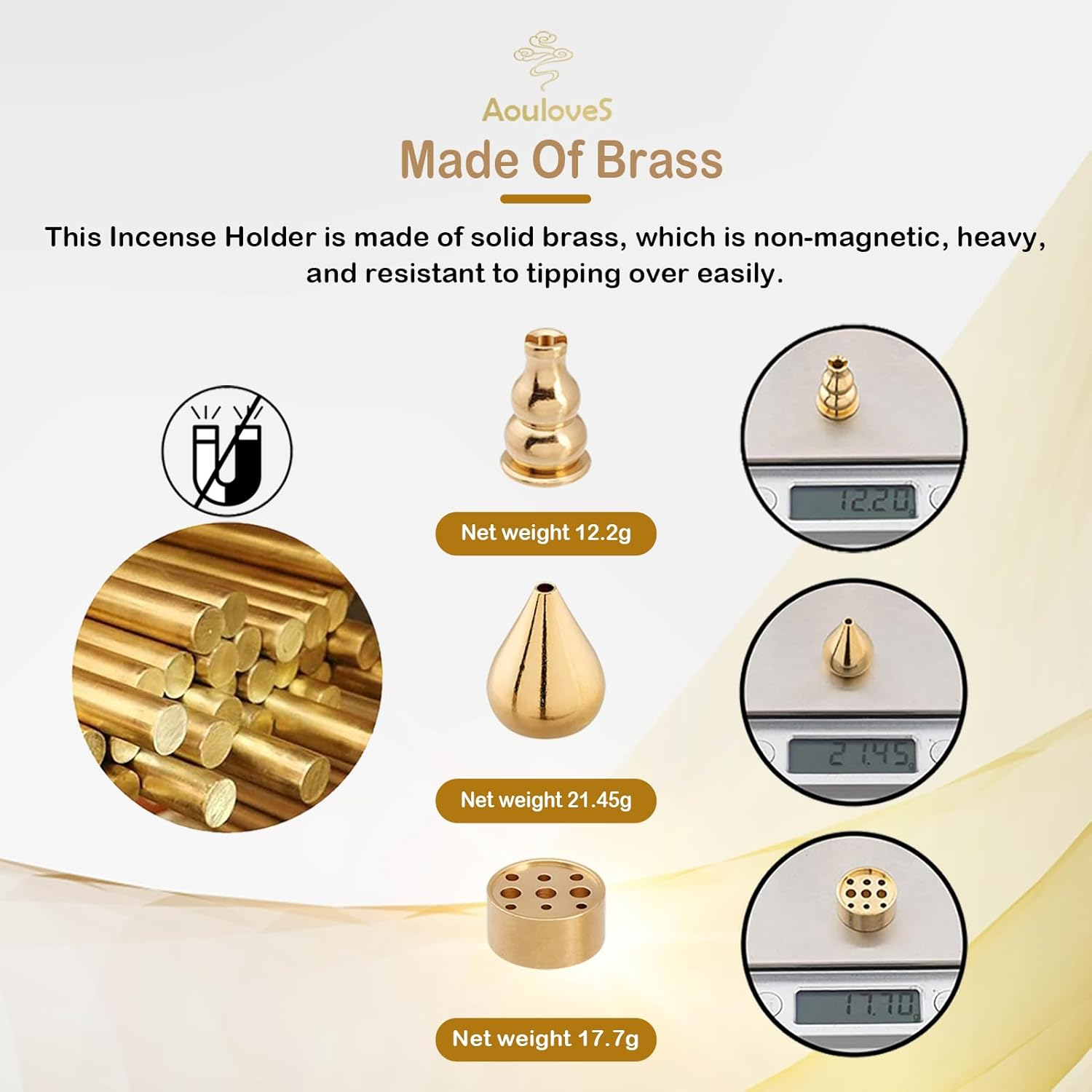 5 in 1 Incense Burner,Upgrade 5.5 Inch Brass Incense Holder for Incense Sticks/Coil Incense Cones, Brass Ash Catcher for Meditation Yoga Roomr,Home Fragrance Decoration image number 5