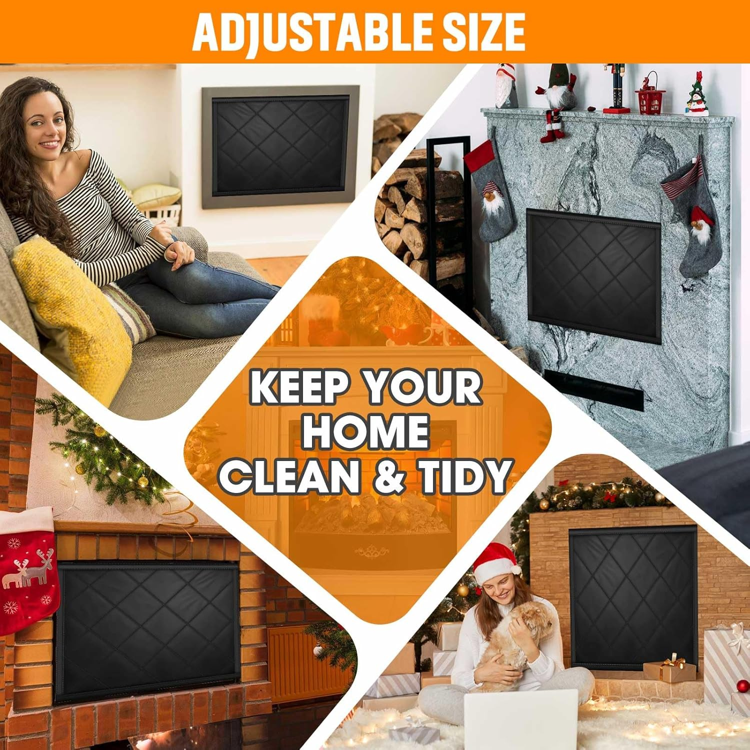 Magnetic Fireplace Draft Cover, Fireplace Blocker Blanket for Heat Loss, Indoor Draft Stopper with 12 Magnets for Iron Fireplace Frame, Fire Place Blanket for Insulation Black 36" W X 32" H image number 6