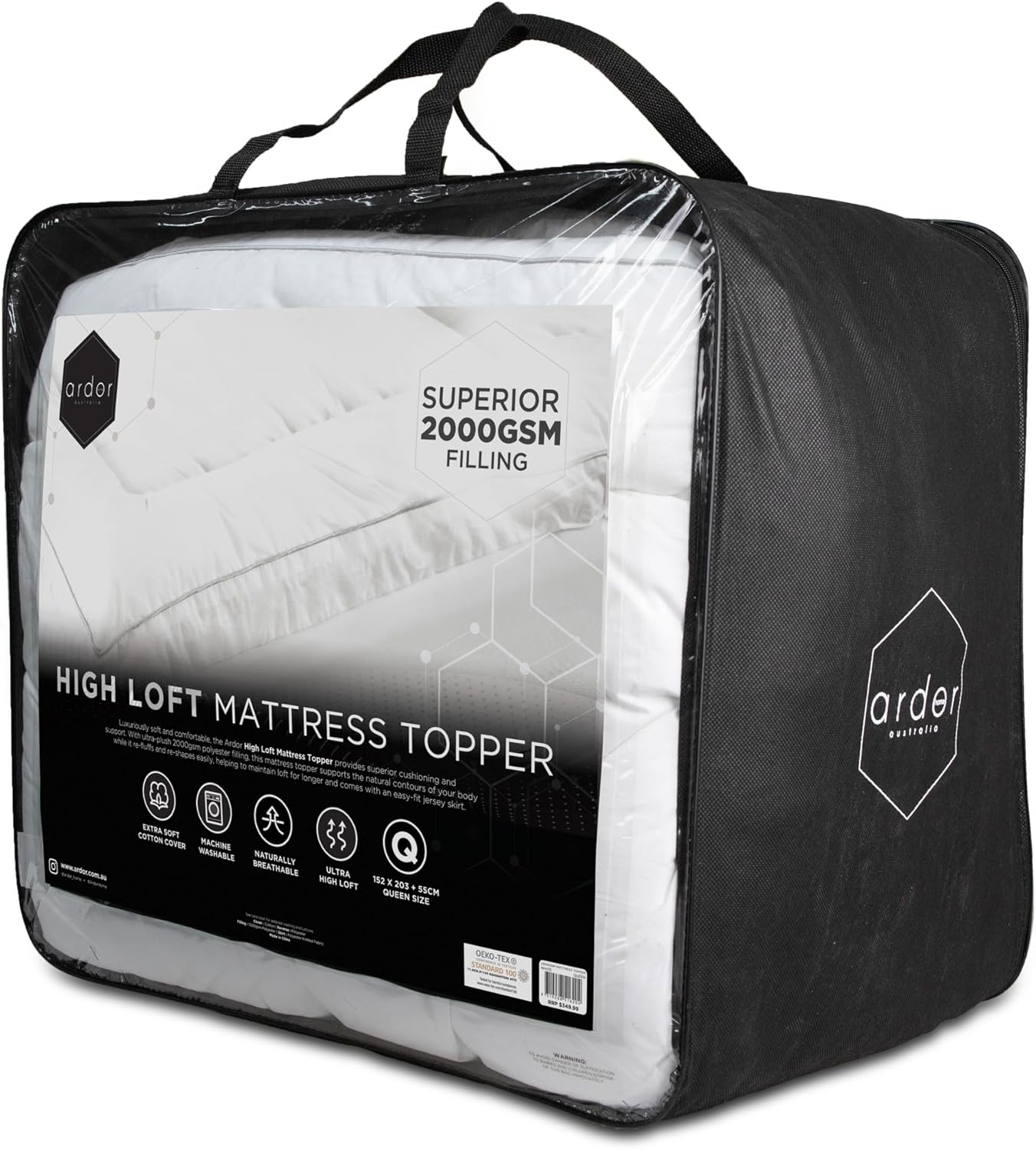 Ardor 2000GSM Standard Microfiber Mattress Topper, Single, White image number 2