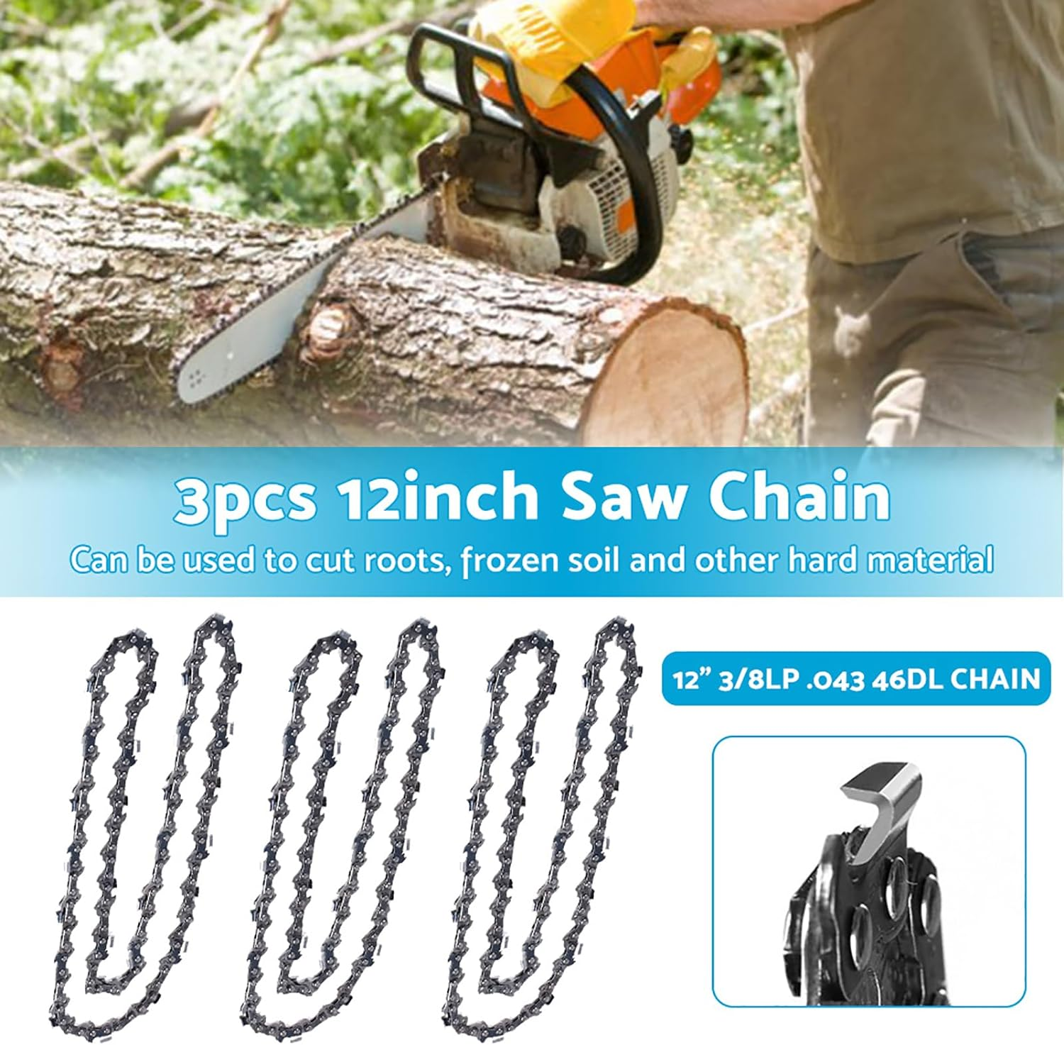 3-Pack 12'' Chainsaw Chain Suitable for MAKITA CORDLESS 2X18V 36V Chainsaw DUC302 DUC302Z image number 4