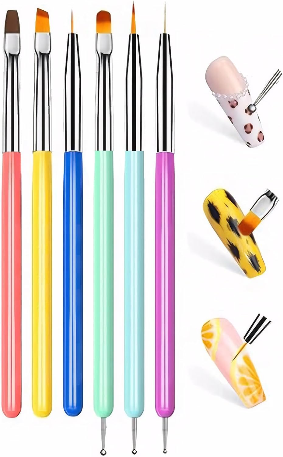Reayou Nail Art Brushes Set, 6 PCS Manicure Design Pens Painting Tools with Double-Headed Liner Brush Gel Dotting Pen for DIY Pattern Drawing Coloring Nail Extension Home Salon image number 1