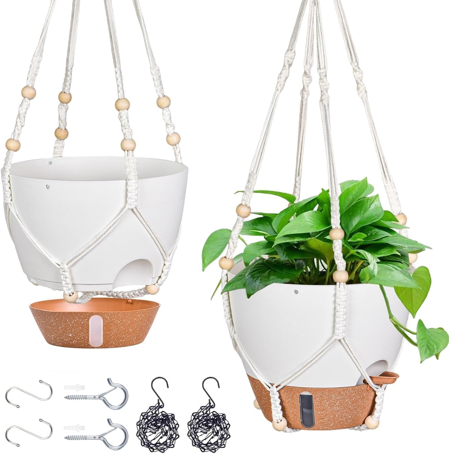 10 Inch Hanging Planters for Indoor Plants & Outdoor - 2 Pack Self-Watering Hanging Pots with Drainage Holes, Visual Reservoir, 2 Hangers - Self-Watering Hanging Baskets Flower Pots image number 2
