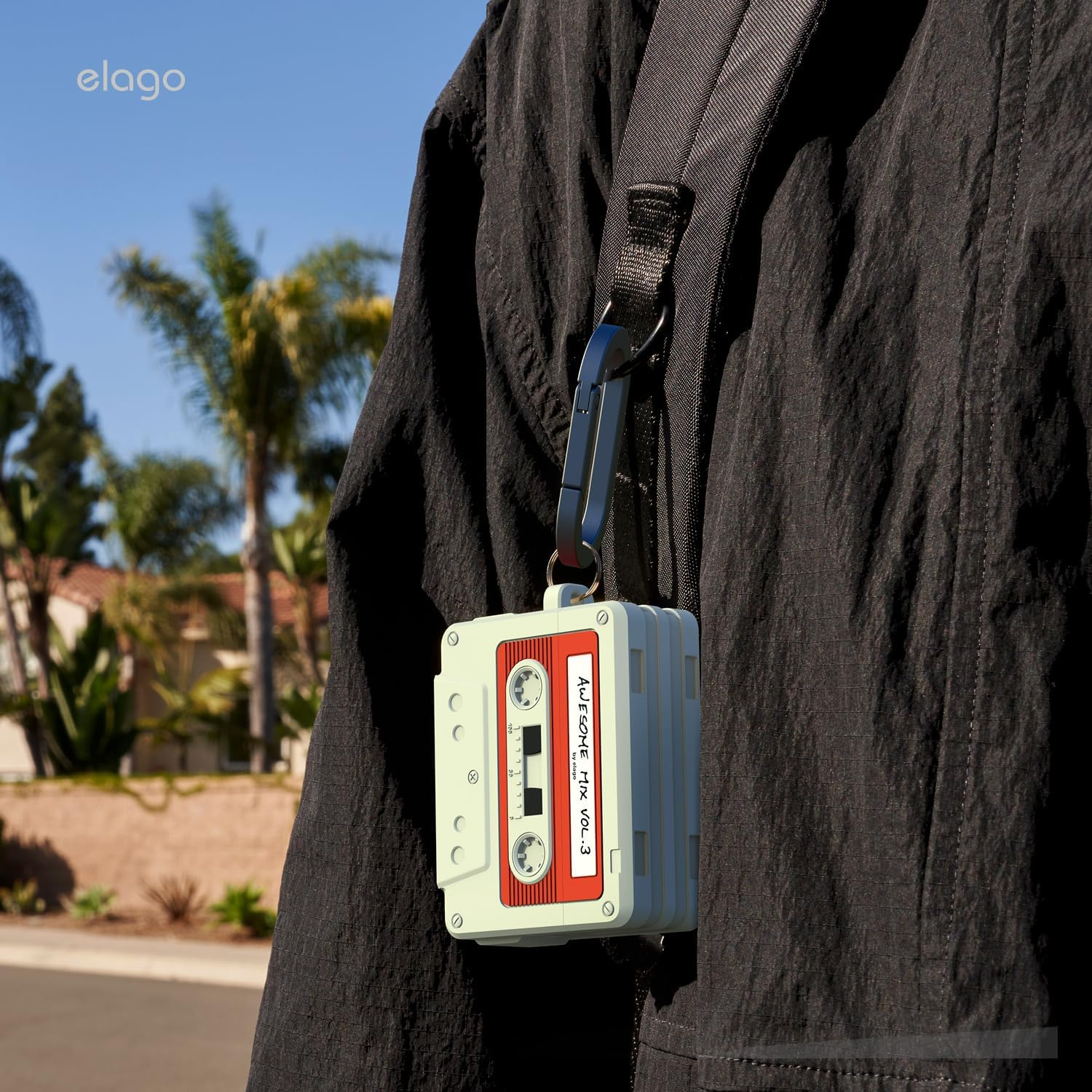 Elago Cassette Tape Case Compatible with Airpods Pro 3 Cover - Carabiner Included, Supports Wireless Charging, Shock Resistant, Full Protection, Headphone Accessories (Classic White) image number 2