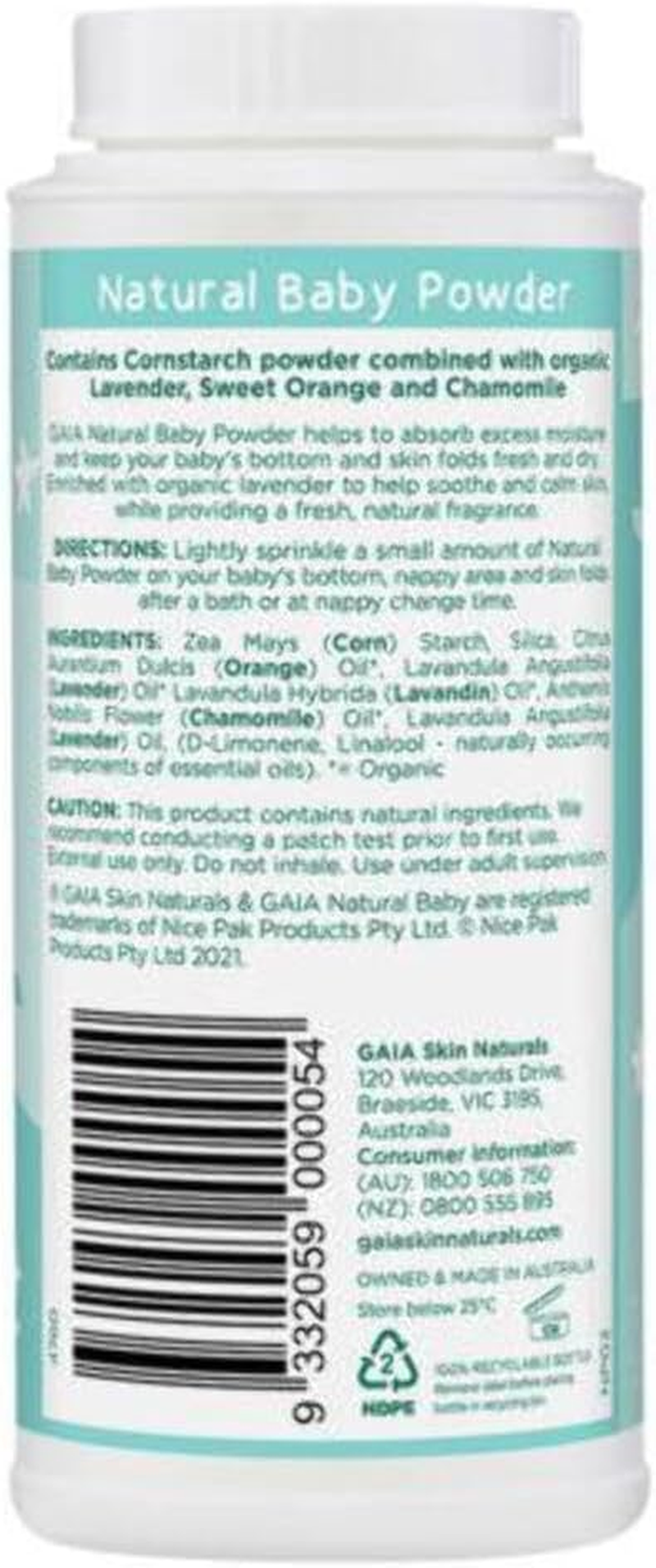 Gaia 100G Natural/Pure/Organic Baby Powder Vegan Friendly/Talc Free Cornstarch image number 3