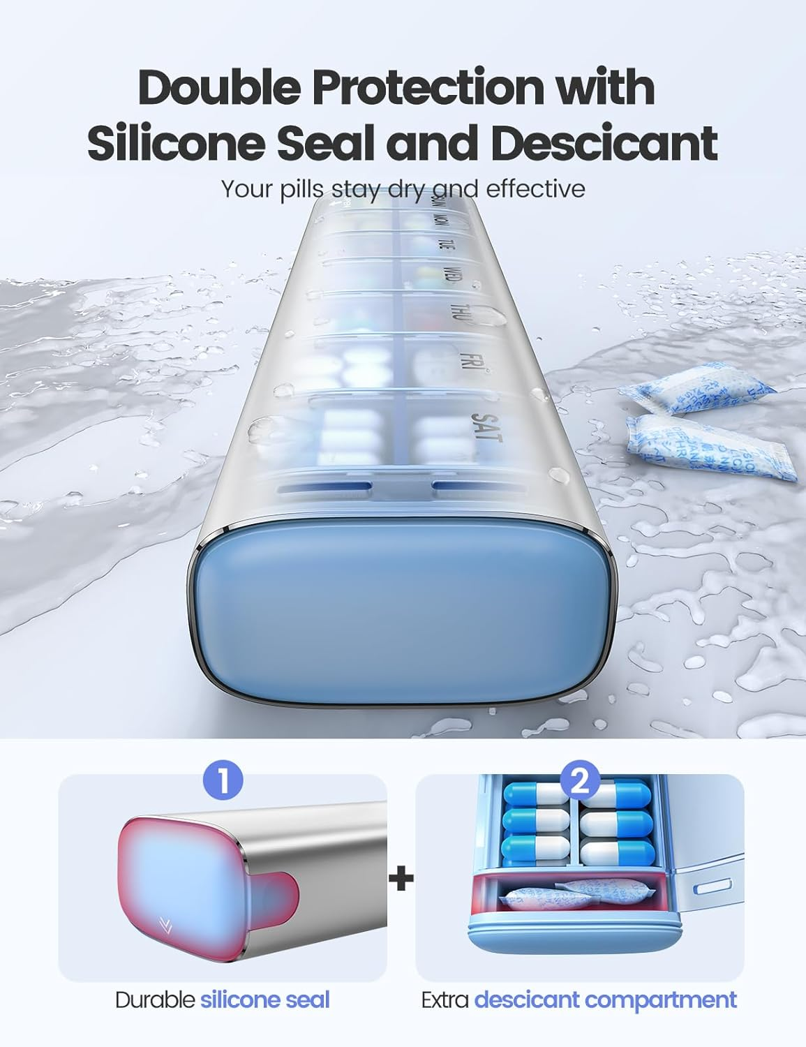 7 Day Weekly Pill Organizer (Support 2 Times a Day), Metal Travel Pill Case, Large Capacity Daily Cute Pill Box for Supplements, Pills, Vitamins and Medication (Rose Glod) image number 5