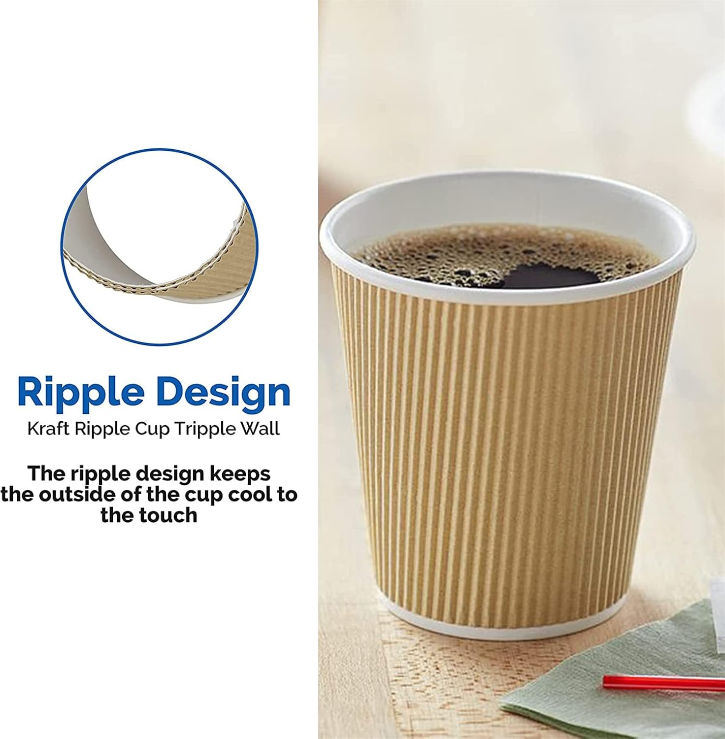 30 Pack Disposable Coffee Cups with Lids 16 Oz Brown Double Wall Insulated Ripple Sleeves Coffee Cups,Kraft Beverage Paper Cups,For to Go Chocolate, Tea, and Cocoa Drinks