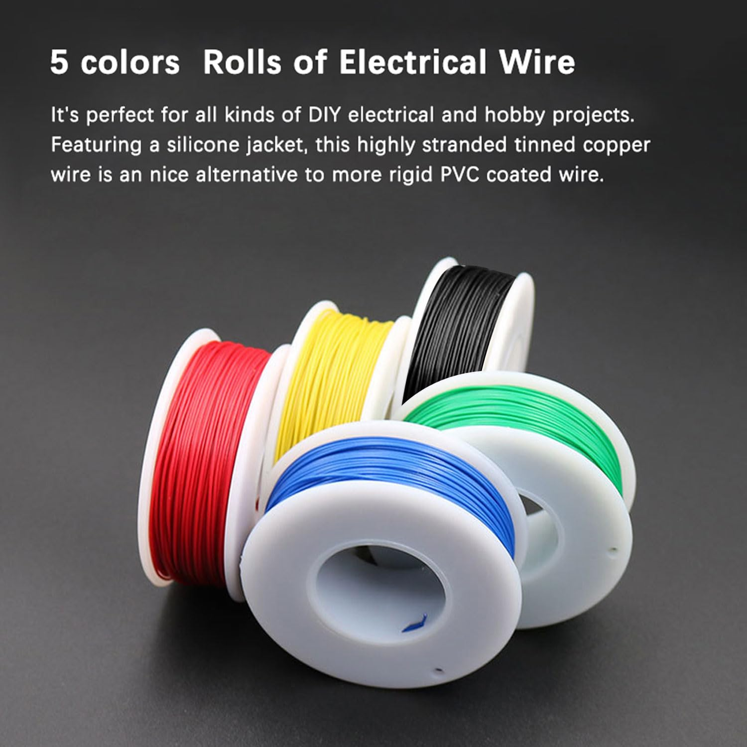 30AWG Flexible Tin Plated One Core Copper Wire Test Cable DIY Electrical with Silicone Surface Highly Stranded for Hobby Projects