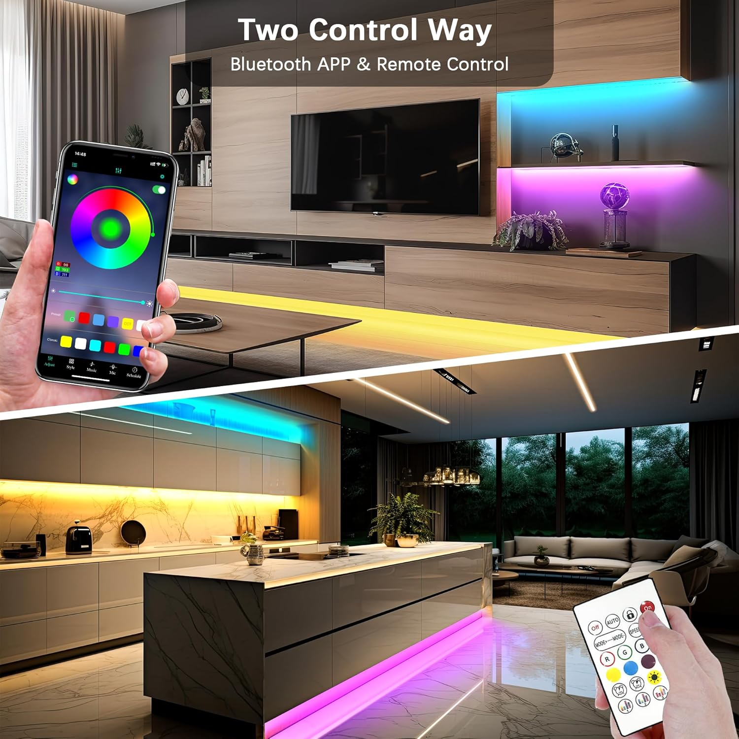 Cozylady 50Ft Bluetooth RGB LED Neon Light, Waterproof RGB Neon Light APP & Remote Control Music Sync 24V Flexible DIY Silicone Light for Party Balcony Indoor Outdoor Decor(2 Rolls of 7.5M) image number 3