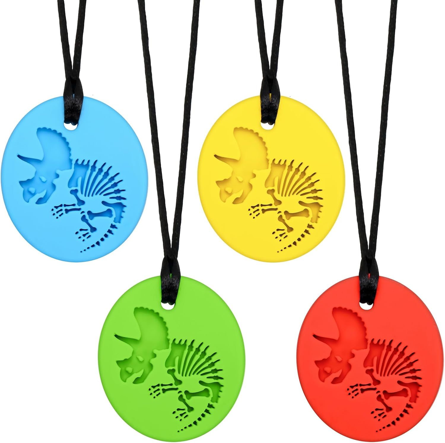 MR.TIMELAG Chew Necklace, 4 Pack Sensory Chew Necklace Bundle for Kids with Teething, ADHD, Autism, Oral Motor Chewy Teether, for Boys&Girls,Silicone Necklace Made from Food Grade Silicone Safety image number 3