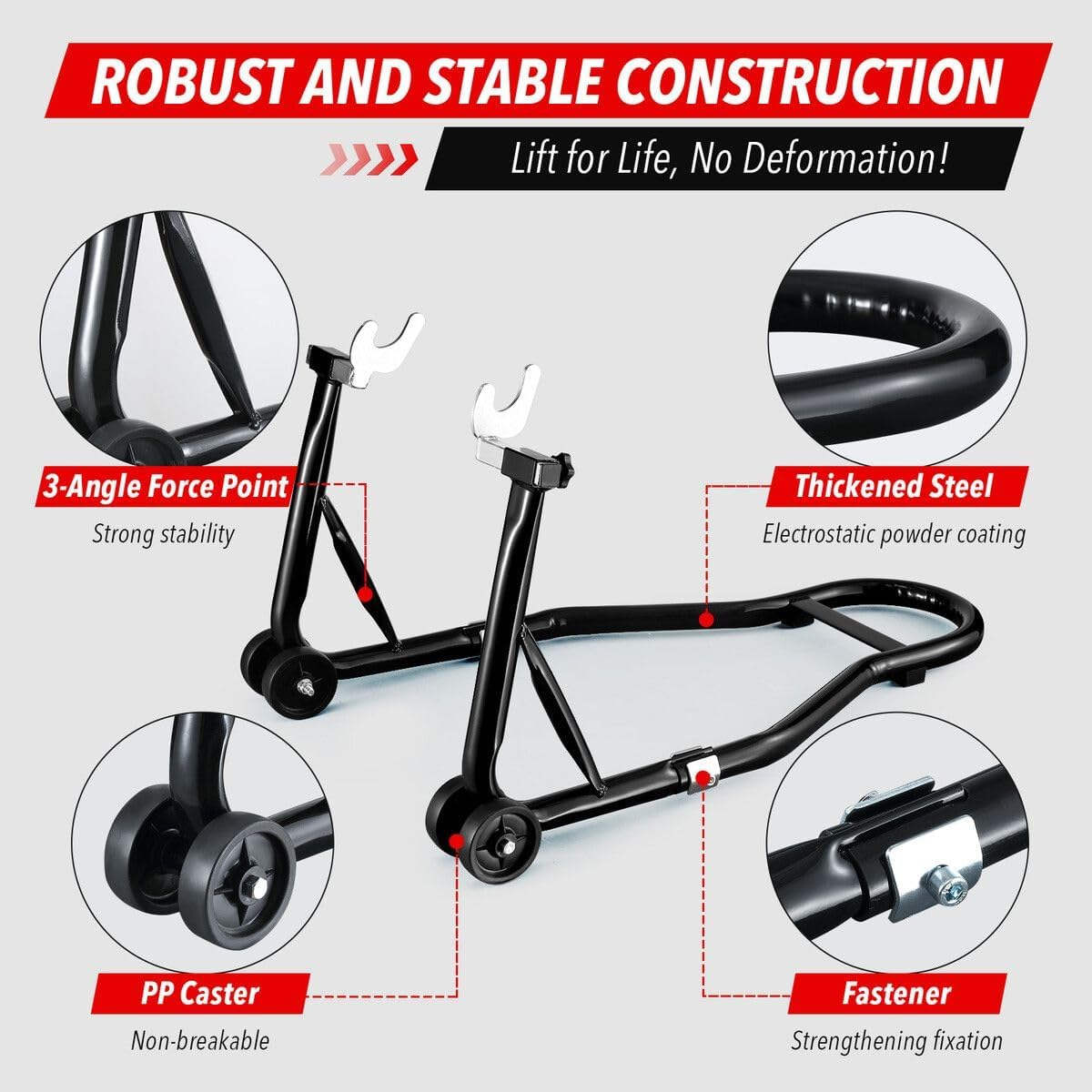 AUSWAY Rear Motorcycle Stand Motorbike Carrier Sport Dirt Bike Back Wheel Lift Paddock 500Kg Swingarm Fork Heavy Duty Steel Compatible for Suzuki Yamaha Honda Kawasaki image number 6