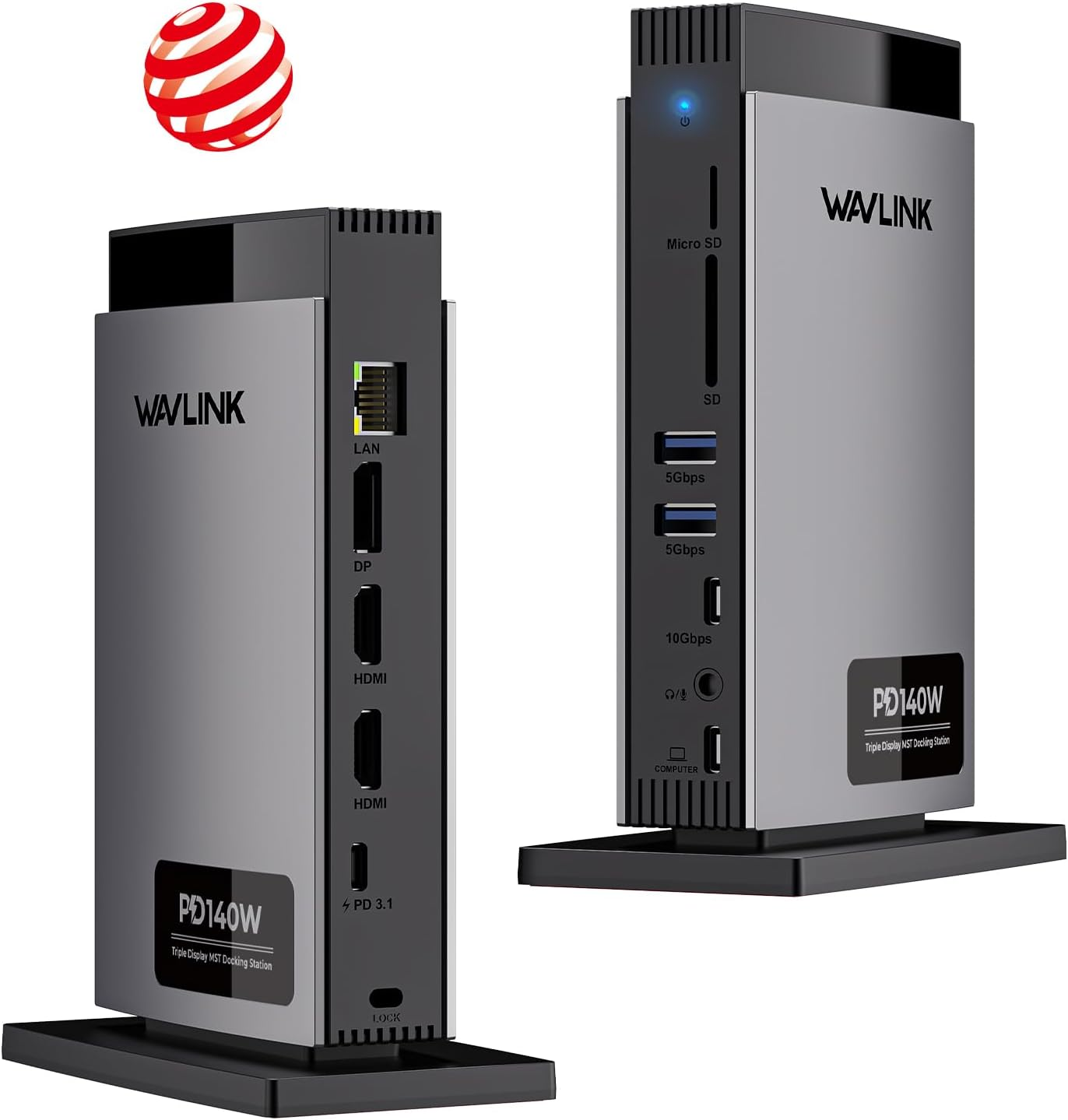 WAVLINK Laptop Docking Station 3 Monitors, 11 in 1 USB C Docking Station with PD3.1 140W Charging, Dual 8K HDMI + 8K Displayport, 5 USB-C/USB-A Ports, SD/TF Slot, Audio/Mic, RJ45 Ethernet image number 2