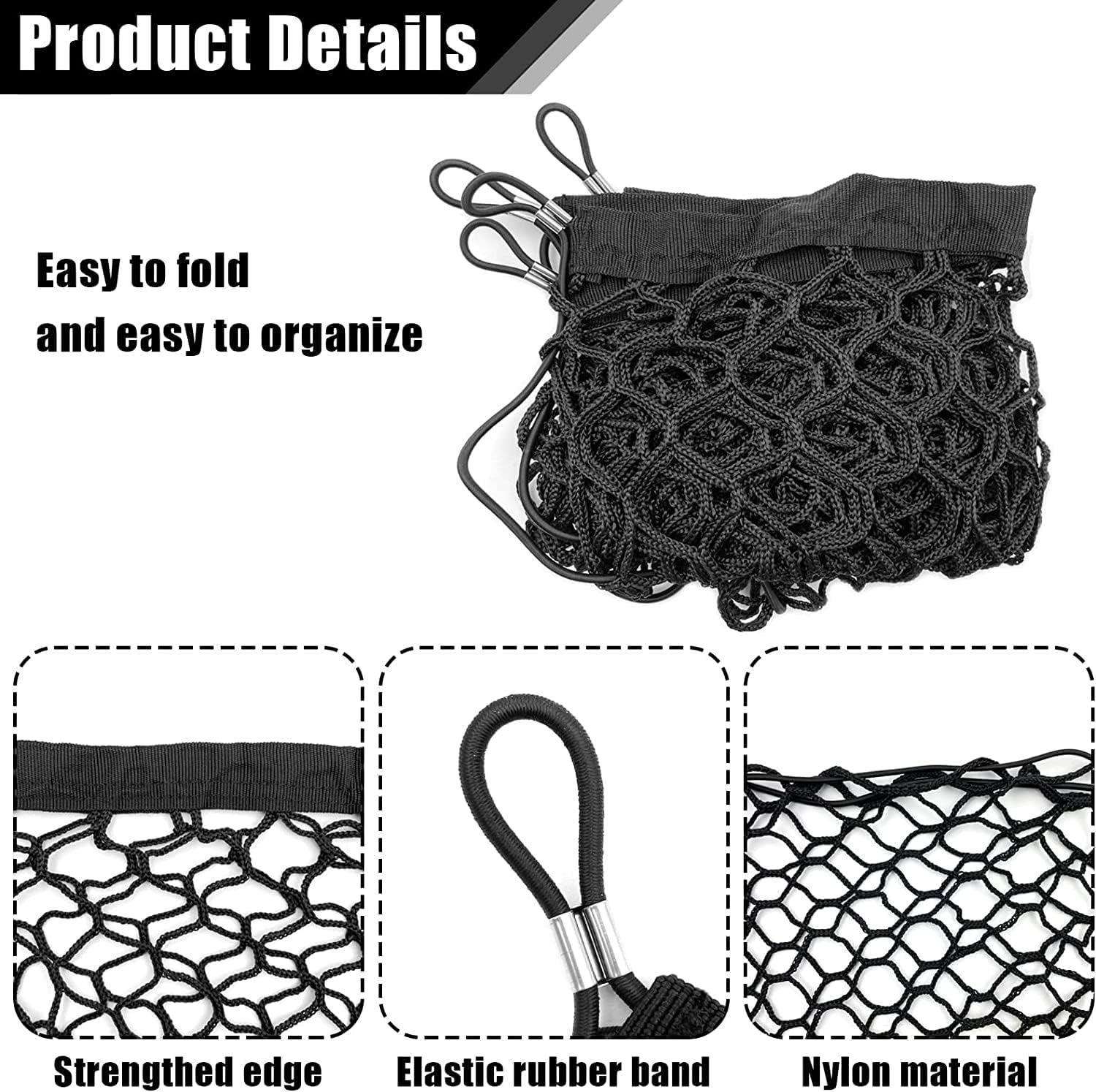 Car Rear Cargo Net, Heavy Duty Cargo Net Stretchable, Adjustable Elastic Storage Organizer Net, Trunk Cargo Storage Net with Hooks, Universal Fit for Car, Vehicle, SUV (35.4"X15.8")