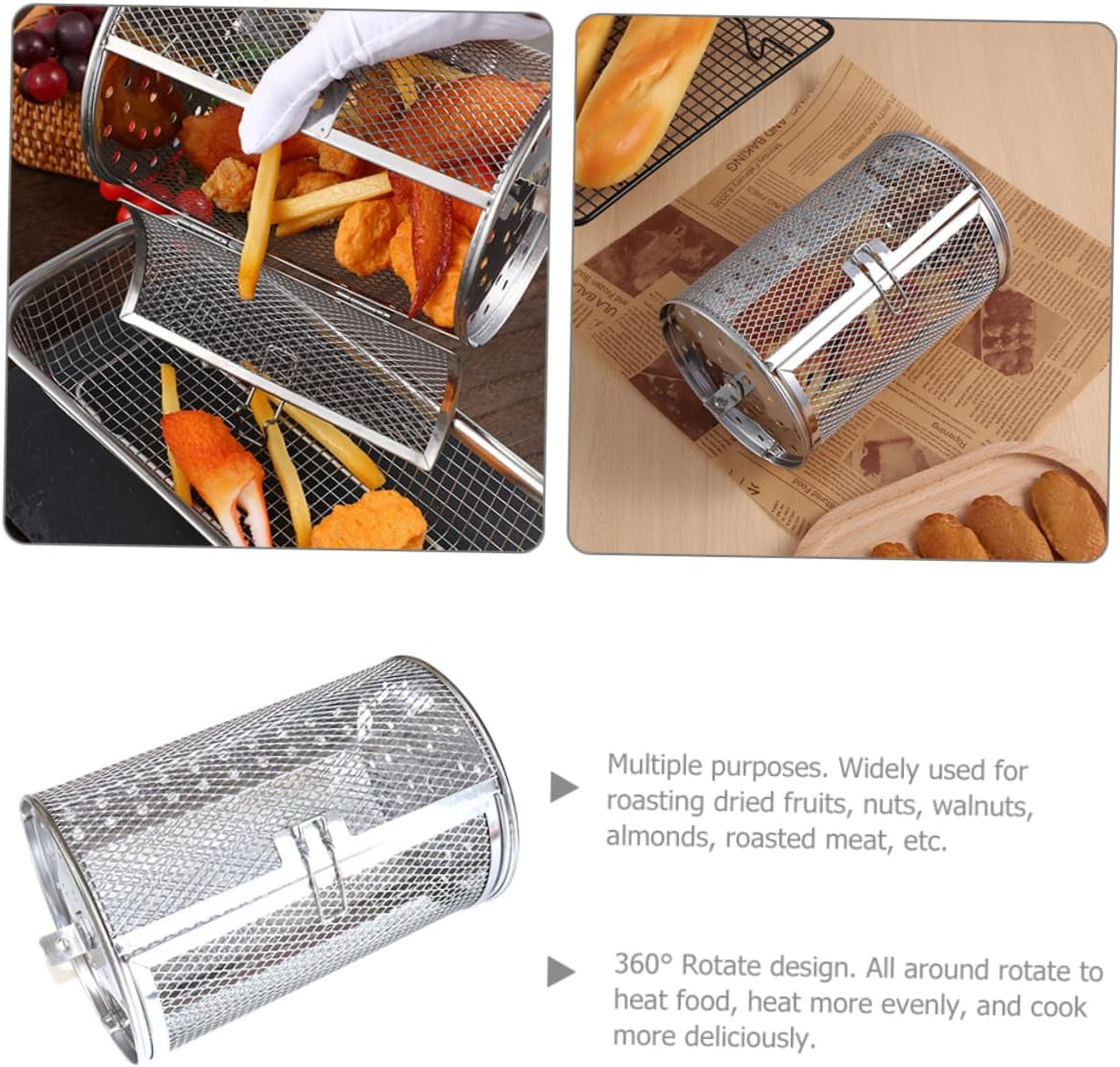 VANZACK Rotisserie Oven Accessories BBQ Vegetable Grill Basket Air Fryer Rotisserie Basket