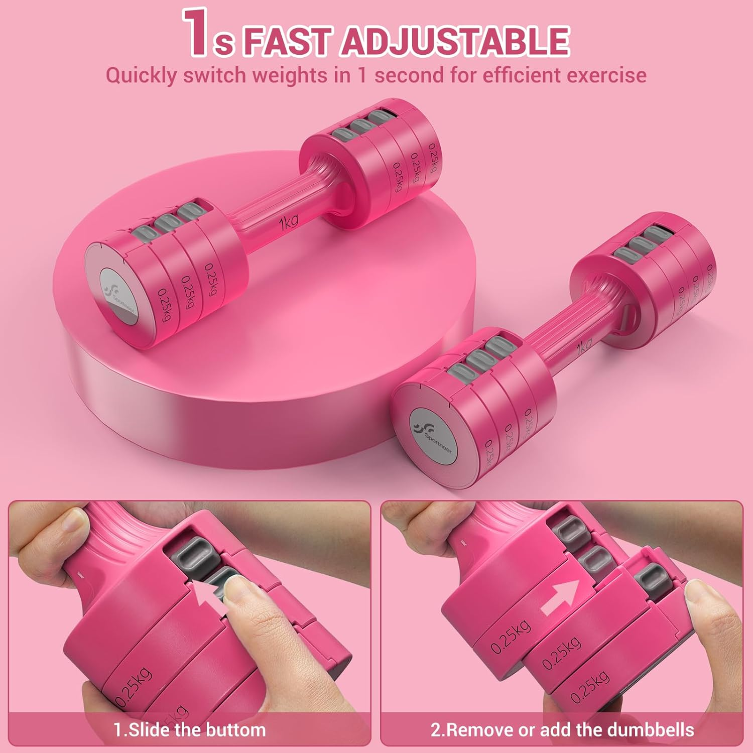 Adjustable Dumbbell Set: Sportneer 2.5 Kg *2 Dumbbells Each 1Kg/1.5Kg/2Kg/2.5Kg 4-In-1 Dumbbell Sets for Women Men Home Gym Workout Strength Training Fitness Pilates image number 1