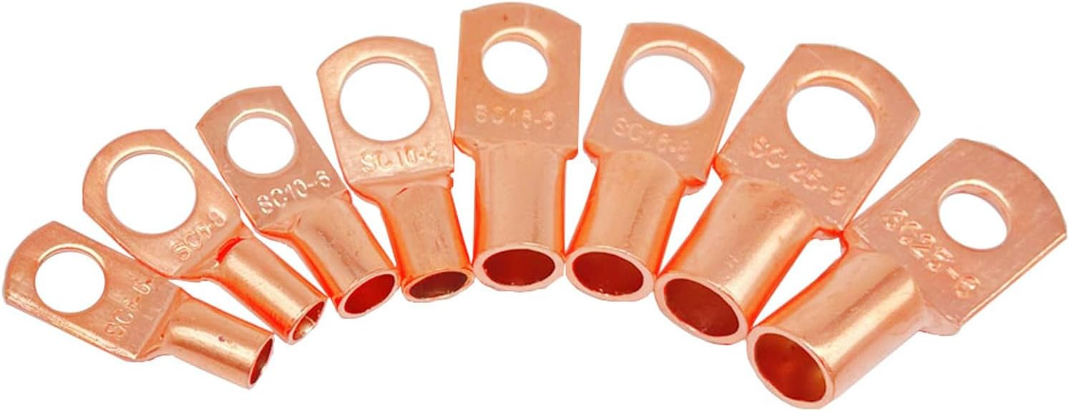 60PCS Copper Wire Lugs Tinned Battery Cable Lug Crimp SC Terminals Awg4/6/8/10/12;6/8Mm Ring Teminals;6/10/16/25Mm&sup2; Wire Connectors Crimp Terminal Assortment Kit