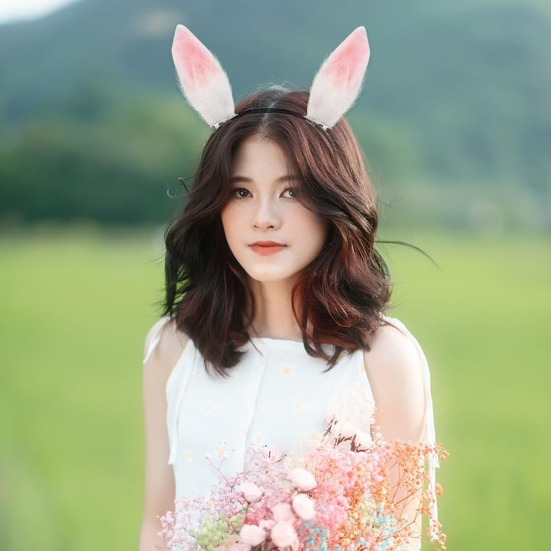 Bunny Ears Headband for Women Cute Furry Headwear Rabbit Ears Hairband Headbands for Cosplay Party Rabbit Costumes Hair Accessories for Girls image number 6