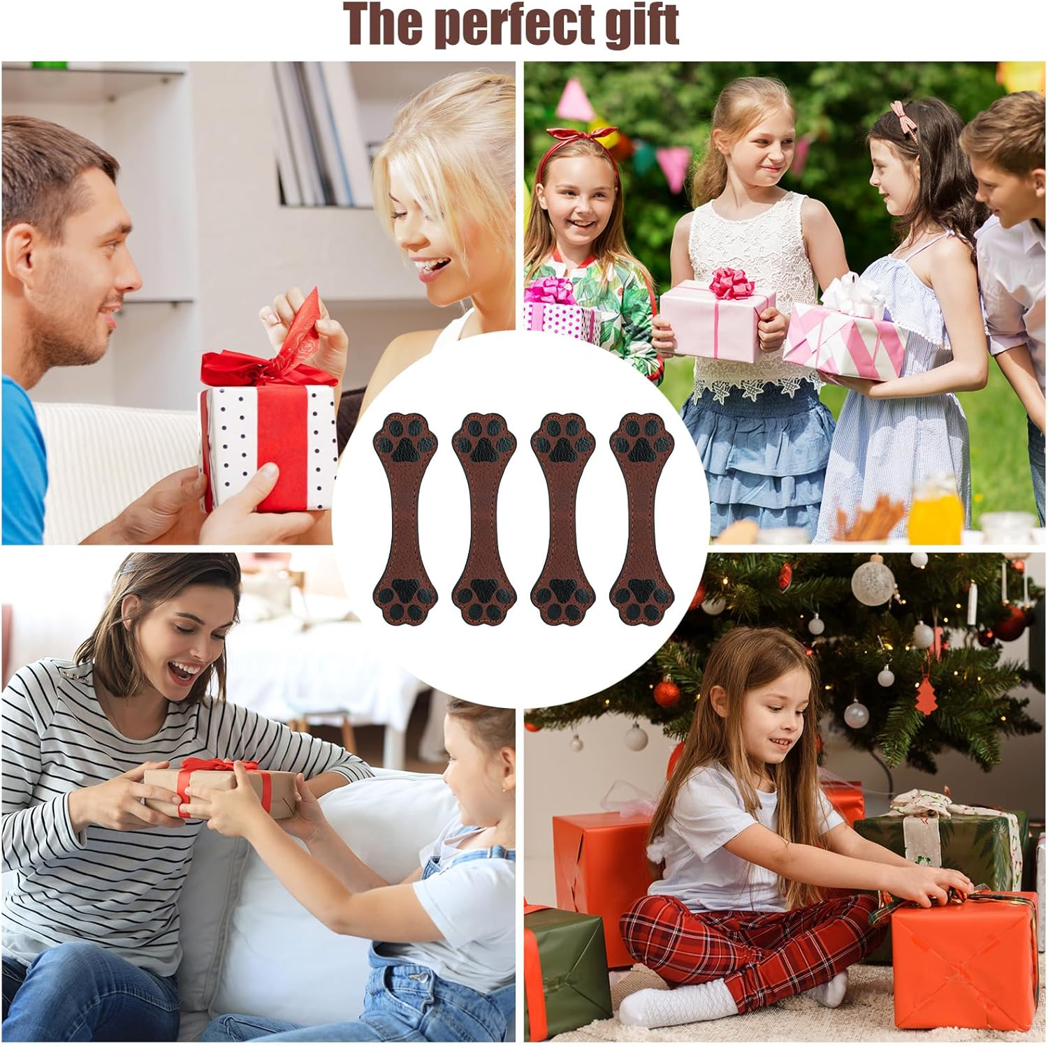 Gosknor 4Pcs Magnetic Leather Dog Paw Bookmarks, Brown, Leather, 3.94X1.18In image number 4