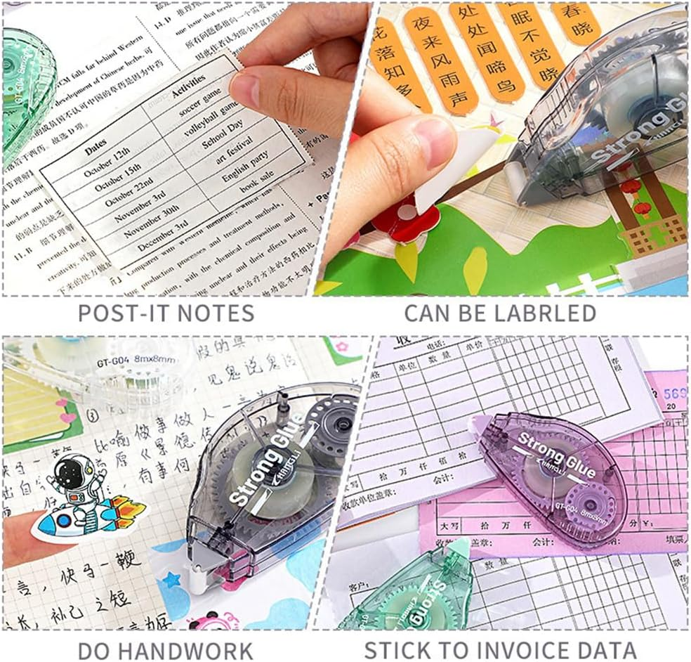 LEFAFA 4 Pack Double Sided Tape Roller, Scrapbook Journaling School Office Supplies Glue Tape Runner for Crafts, Gift Wrapping and Photo Tapes(8Mmx8M) (Transparent) image number 5