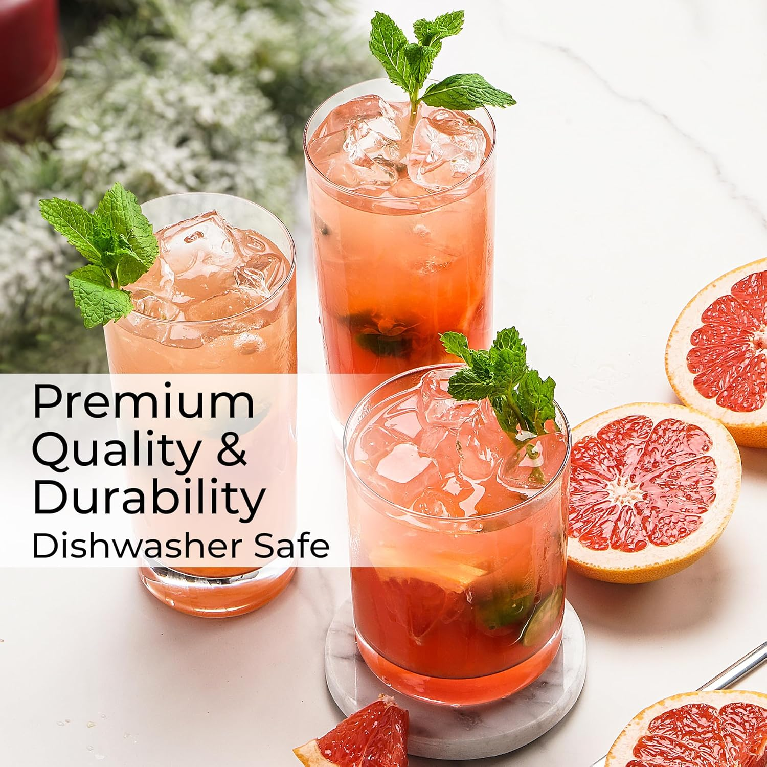 MIAMIO - Drinking Glasses Set of 12/6 X Small 370 Ml and 6X Big 450 Ml Glass Cups for Water, Cocktails, Tea and Beer - Dishwasher Safe