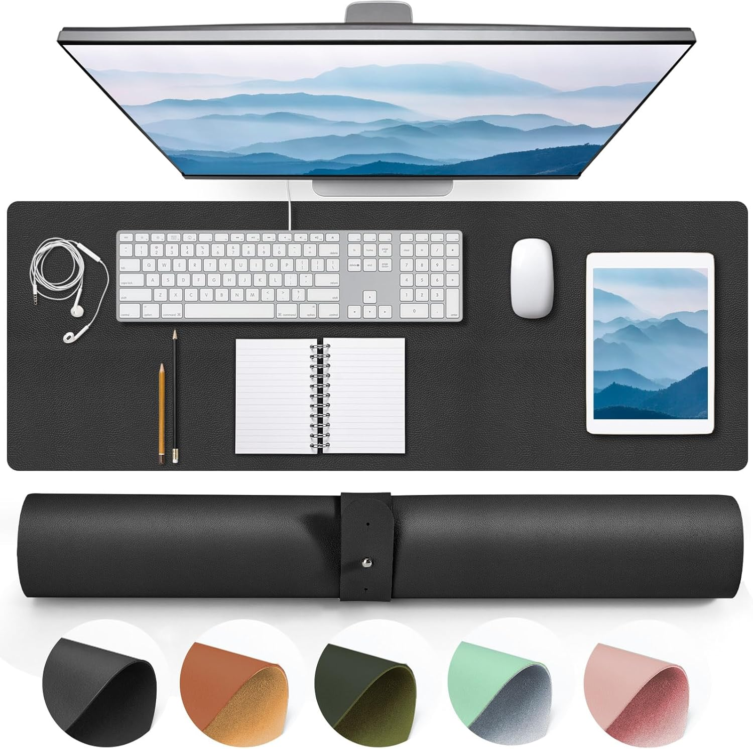 Bagentry Black Leather Desk Mat, Non-Slip Large Computer Desk Pad Protector, Waterproof Office Desk Mouse Pad Blotter for Desktop Keyboard Gaming Home Decor (Black) image number 5