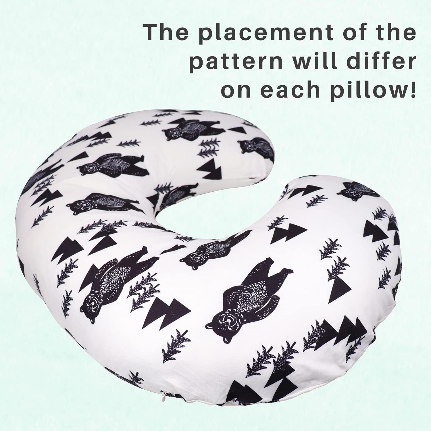 TANOFAR Bear Nursing Pillow Cover, Breastfeeding Pillow Slipcover for Baby Boys & Girls, Nursing Pillow Case for Newborn, Soft Fabric Fits Snug on Infant, Washable & Breathable, Black & White Animal image number 5