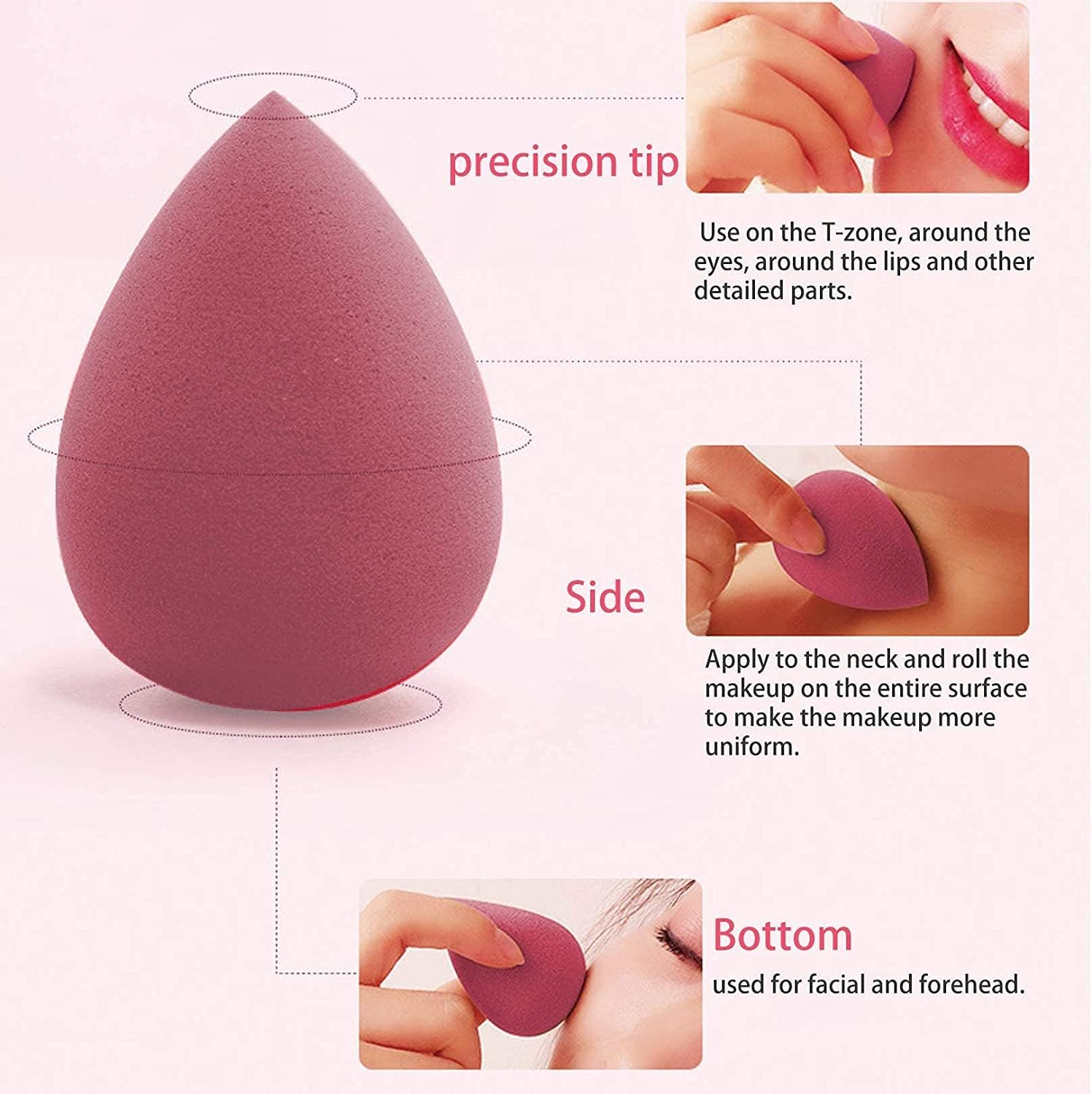 8Pcs Makeup Sponges Blender with Eyebrow Tweezer, Reusable Beauty Blender Foundation Sponge, Non-Latex, Soft Beauty Blender for Cream, Powder and Liquid (Pink Series) image number 1