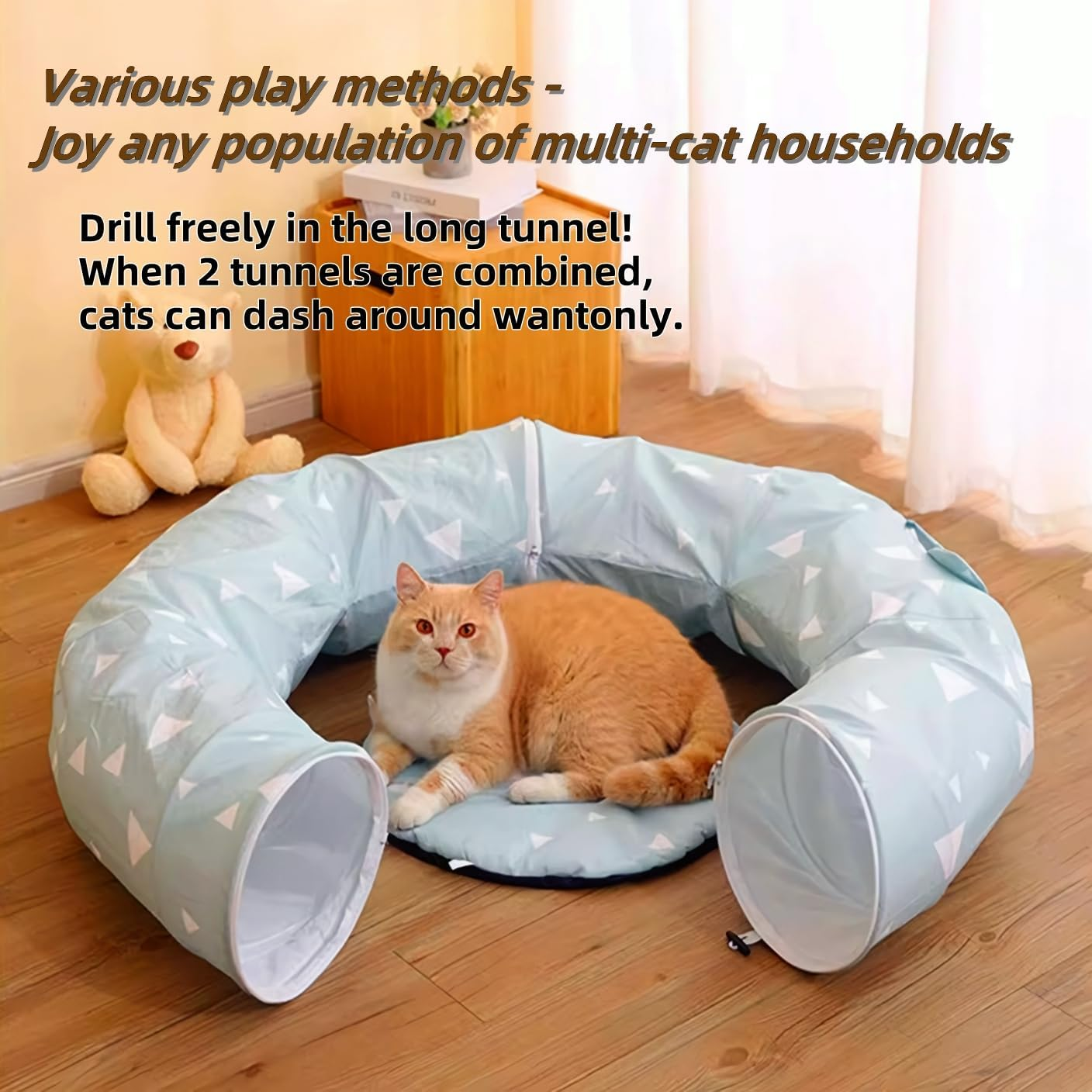 Cat Tunnel Bed for Indoor Cat Large Donut Cave Peekaboo Play Hideaway Interactive round Tube Scratching Mat for Kitten/Puppy Multi-Function Cute Circle Tree House with Ball Toy for Kitty/Dog Small Pet