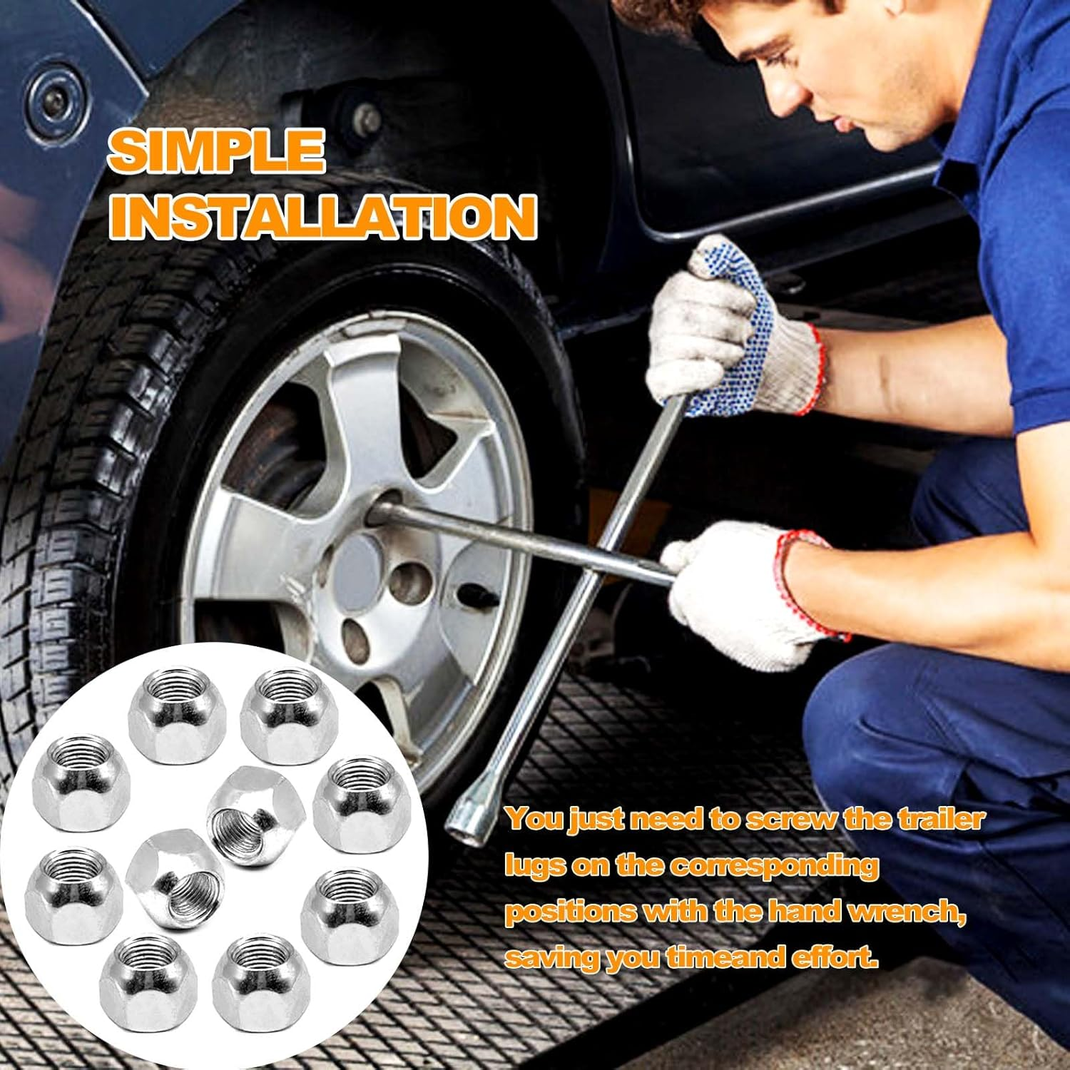 10 Pcs 1/2-20 Inch Silver Stainless Iron Trailer Open End Lug Nuts, 509 Tire Lugs Wheel Nuts, Open End Acorn Bulge Wheel Lug Nuts for Trailers image number 5