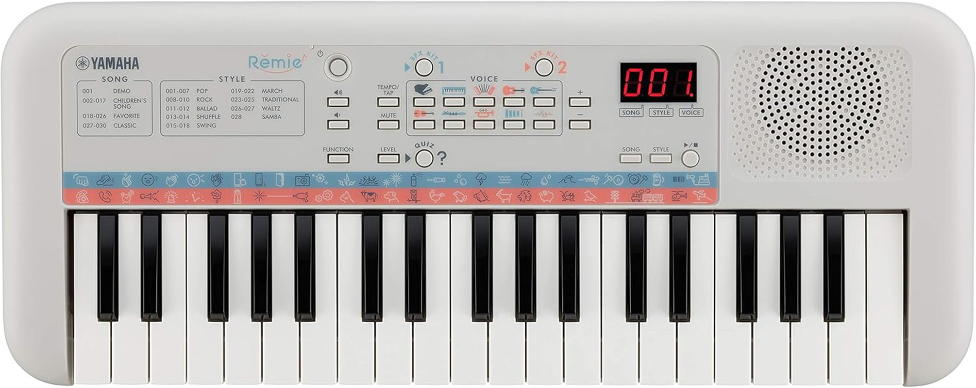 Yamaha Remie PSS-E30 - Portable and Lightweight Keyboard for Young Children, 47 Built-In Voices, 74 Sound Effects and a Quiz Mode, Fun Learning Instrument, in White