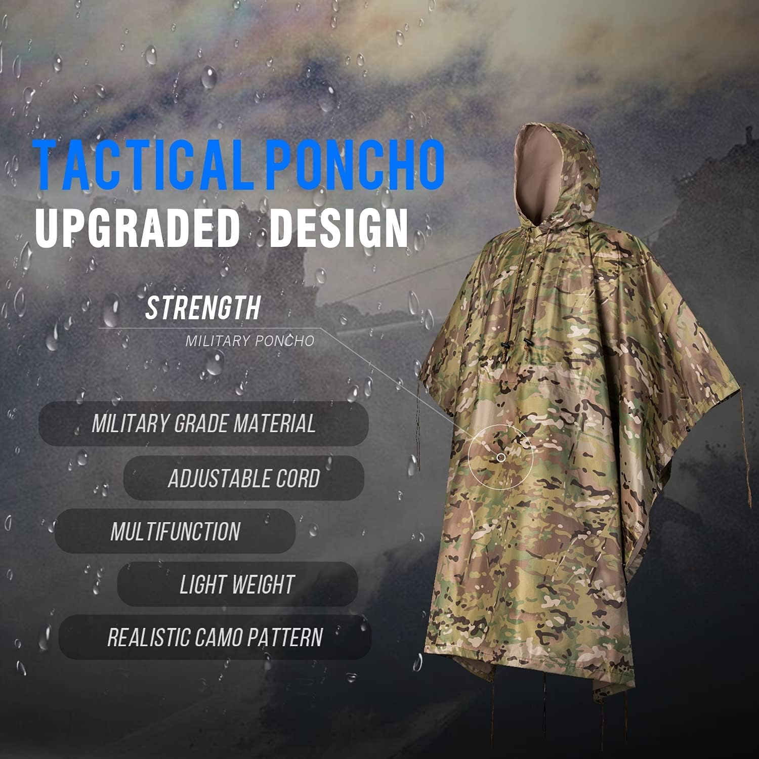 ACT FIRE Military Army Tactical Poncho W/P20000Mm Military Grade Waterproof Material image number 1