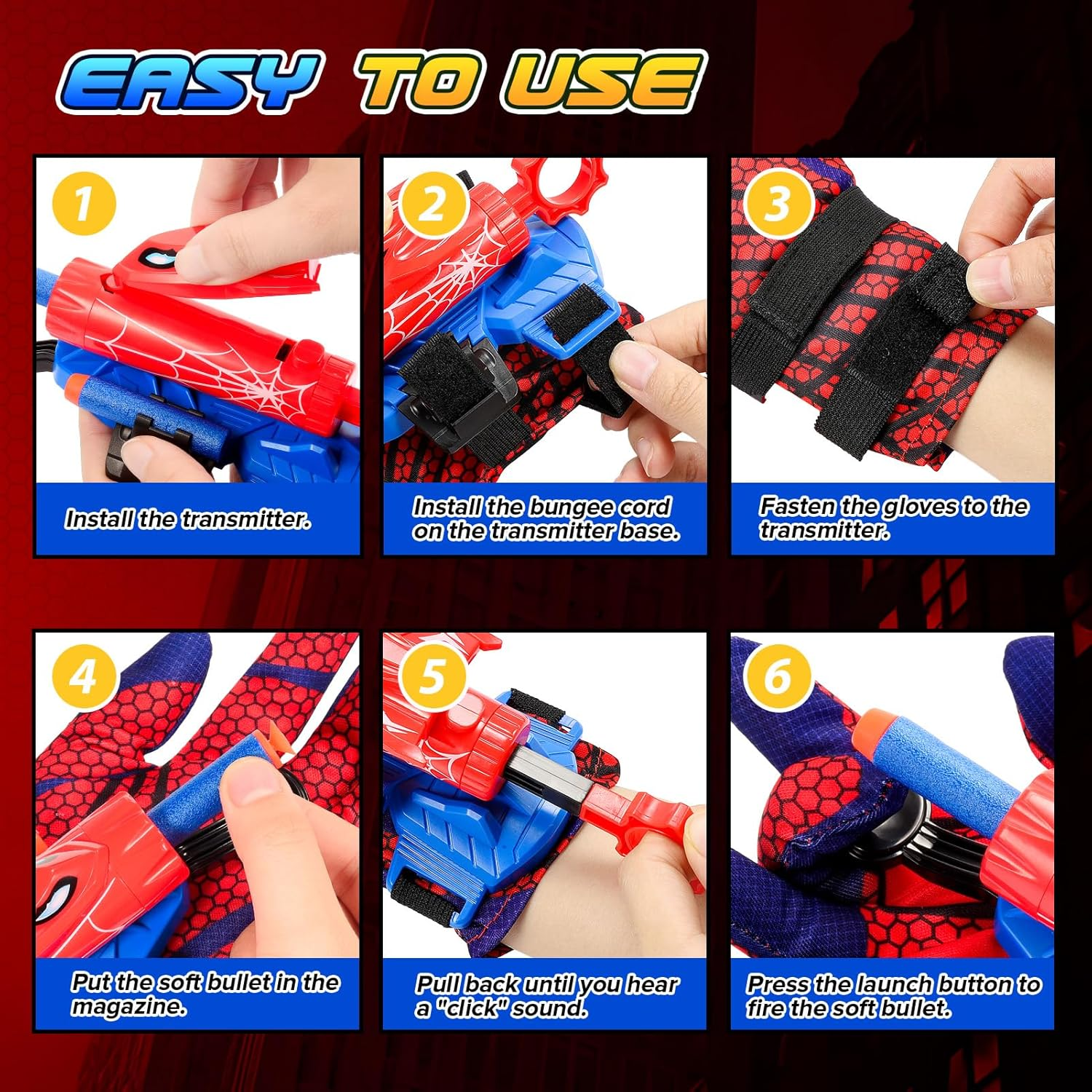 2 Set Spider Web Shooter for Kids, Vingtank Boys Toys Age 3 4 5 6 7 8 Wrist Launcher Toys with Hero Gloves for 3-5 4-6 Year Old Boy Gifts Toddler Role-Play Party Favors for Kids Birthday Gifts image number 4