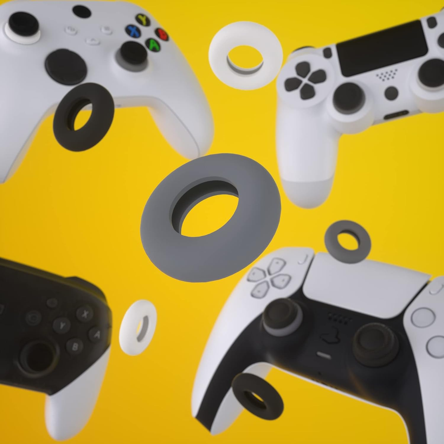 Playvital 3 Pairs Silicone Aim Assist Target Motion Control Precision Rings for PS5, for PS4, for Xbox Series X/S, Xbox One, Xbox 360, for Switch Pro, for Steam Deck - Gray & Black & White - Eva Foam Material image number 4