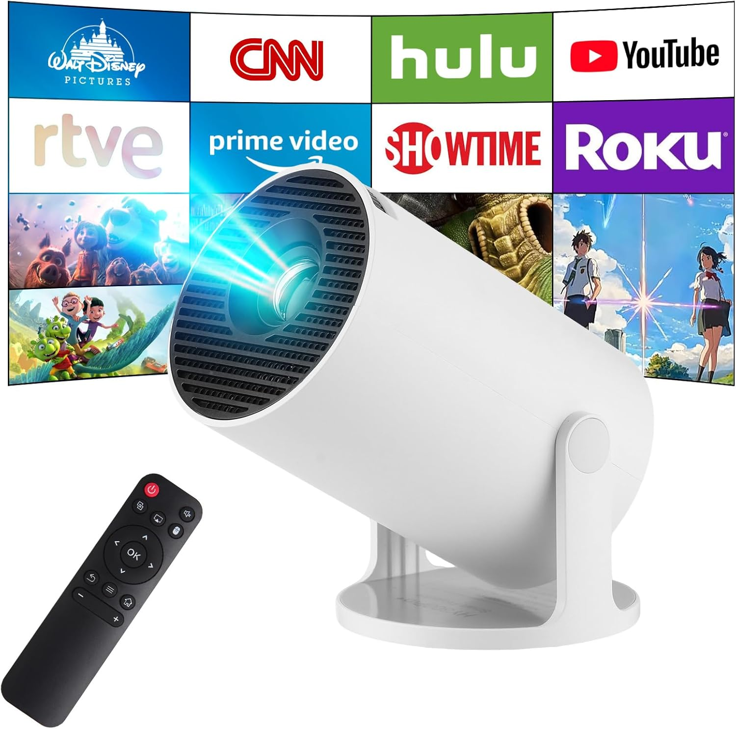 Mini Projector,Hy300 Pro+ Smart Projector, 4K Portable Projector with Android 11 Wifi 6 Bluetooth5.4, 130'' Screen,180 Rotation, Auto Keystone Home Theater Projector for Laptop, PC, Smartphone image number 1