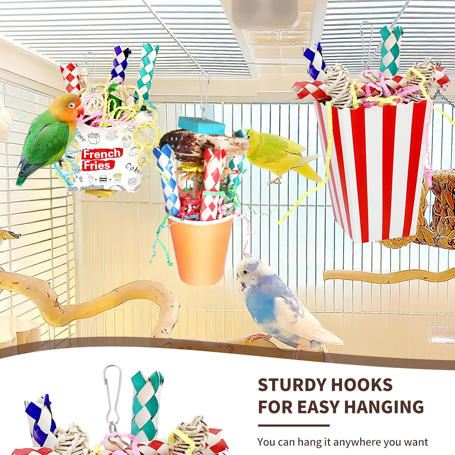 3PCS Bird Shredding and Chewing Toys, Parrot Cage Foraging Hanging Toy, Cage Accessories for Parakeets Finches Lovebirds Cockatiels image number 4