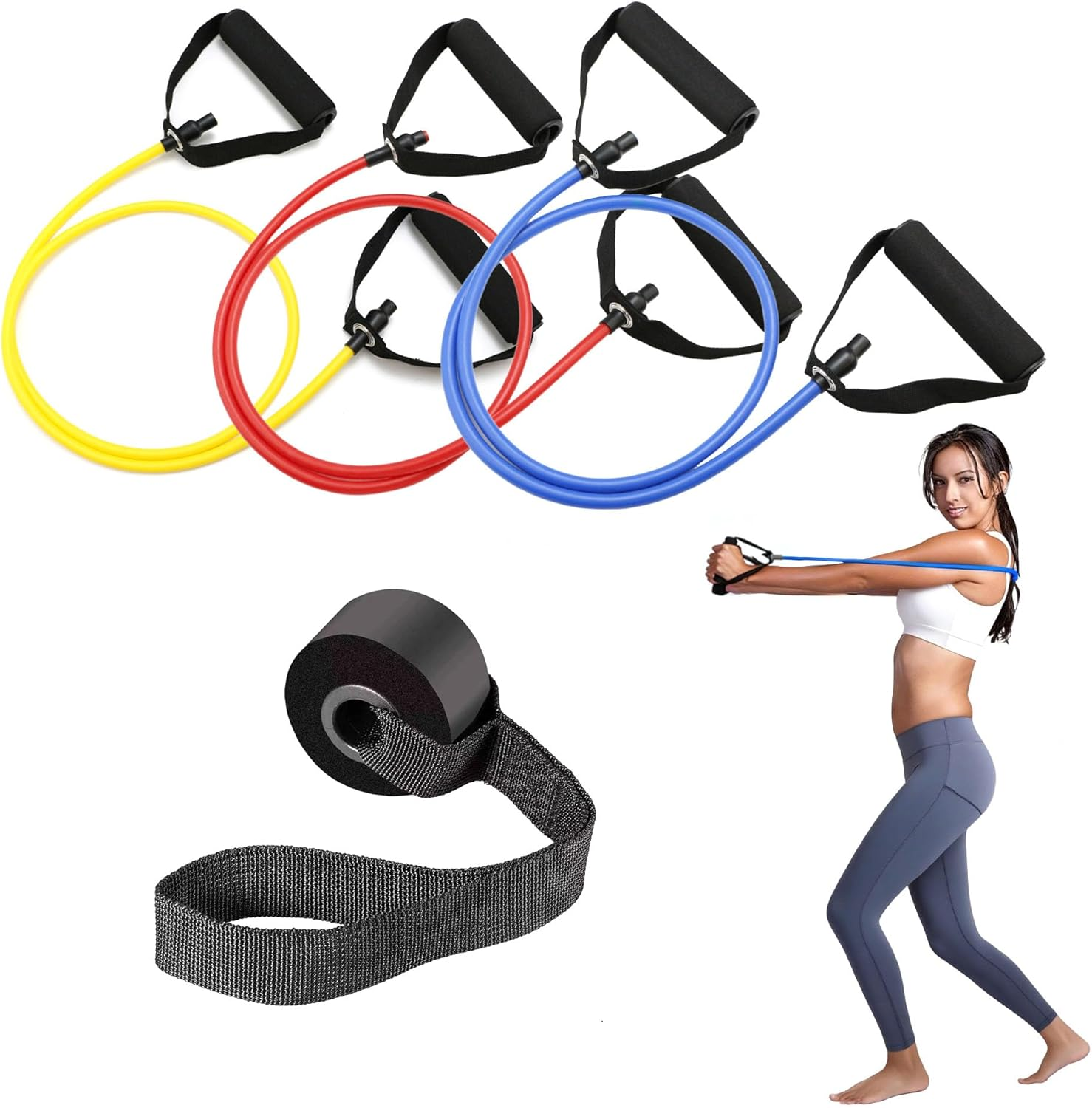 Resistance Bands with Handles, 3-Level Fitness Bands Set for Home Gym Workouts, Physical Therapy, Strength Training for Women & Men, Includes Door Anchor