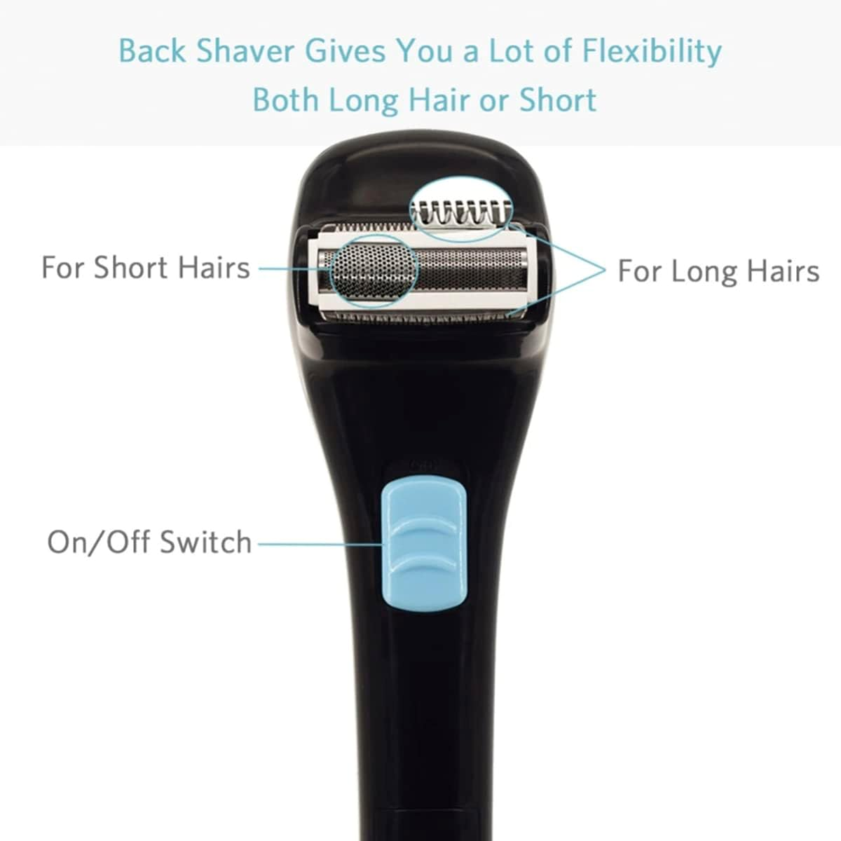 Electric Back Hair Shaver - 180 Degrees Foldable Back Shavers Removal Shave Wet or Dry Detachable Body Hair Trimmer for Men Travel image number 2