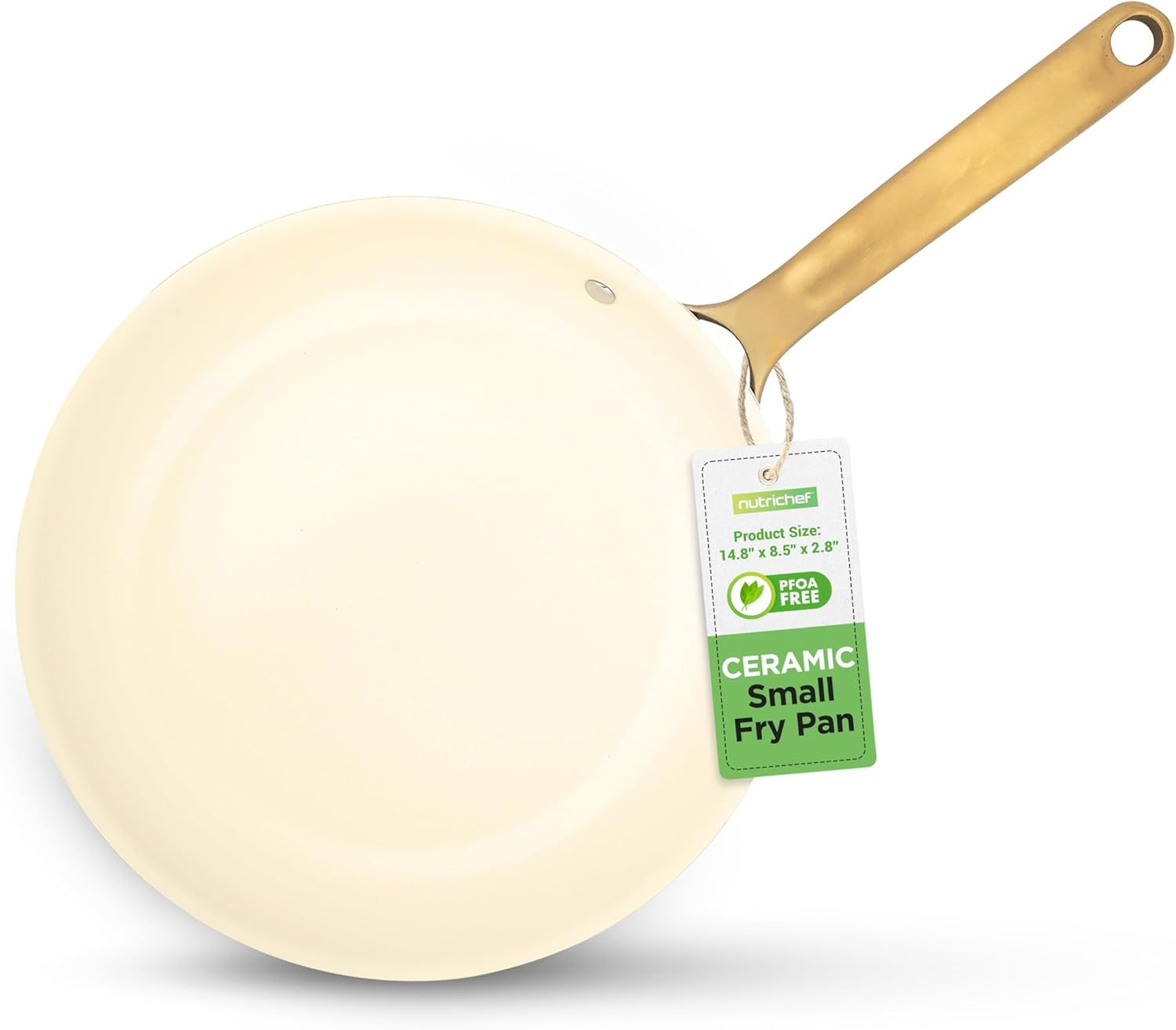 Nutrichef 8&rdquo; Small Fry Pan - Professional Home Cookware Small Skillet Nonstick Frying Pan with Golden Titanium Coated Silicone Handle, Ceramic Coating, Stain-Resistant and Easy to Clean