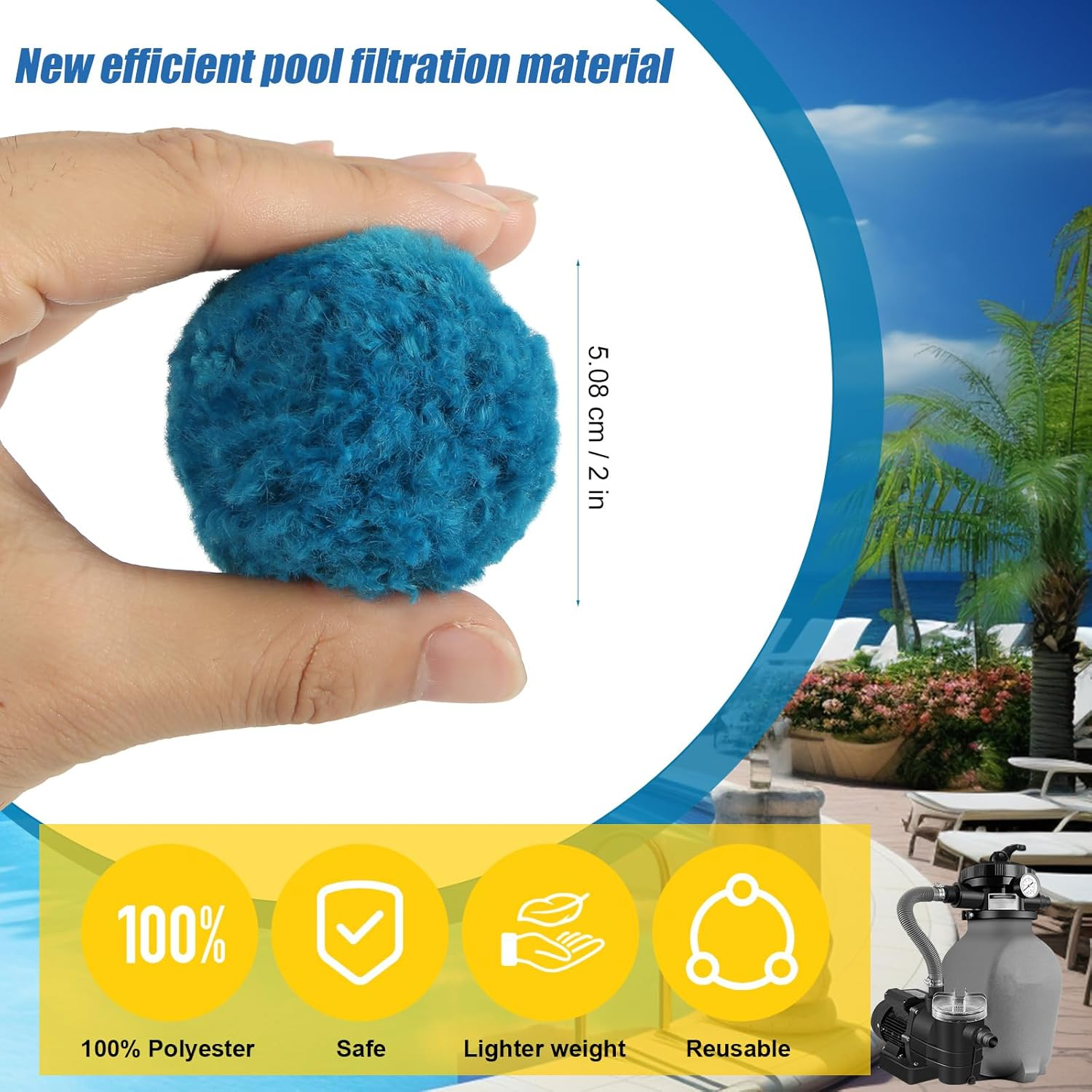 4 Lbs Pool Filter Balls, Pool Sand Filter Balls Blue Sand Filter Balls Reusable Pool Filter Media Balls for Swimming Pool Sand Filter Systems (Equal to 150 Lbs Pool Filter Sand) image number 4