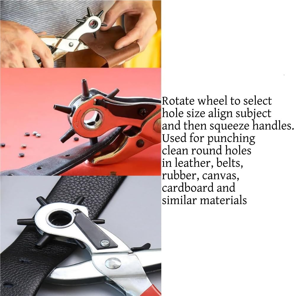 Fabselection 1PCS 2-4.5Mm Revolving Leather Belt Eyelet Hole Punch Puncher Plier Craft Tool for Belts, Shoes, Cards - Carbon Steel image number 3