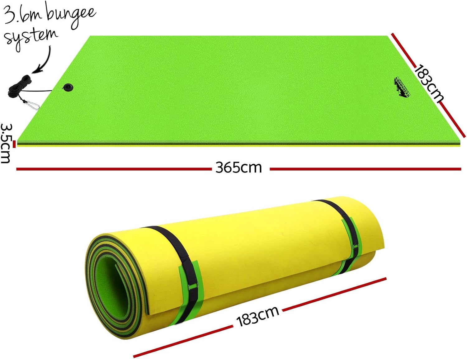 Weisshorn Floating Mat, 365 X 183 X 3.5Cm Water Float Playmat Swimming Pool Island Aqua Pad for Outdoor Pools Beach Park Hot Springs, 400Kg Capacity with Straps 3.6M Bungee Cord Orange Black Green image number 5