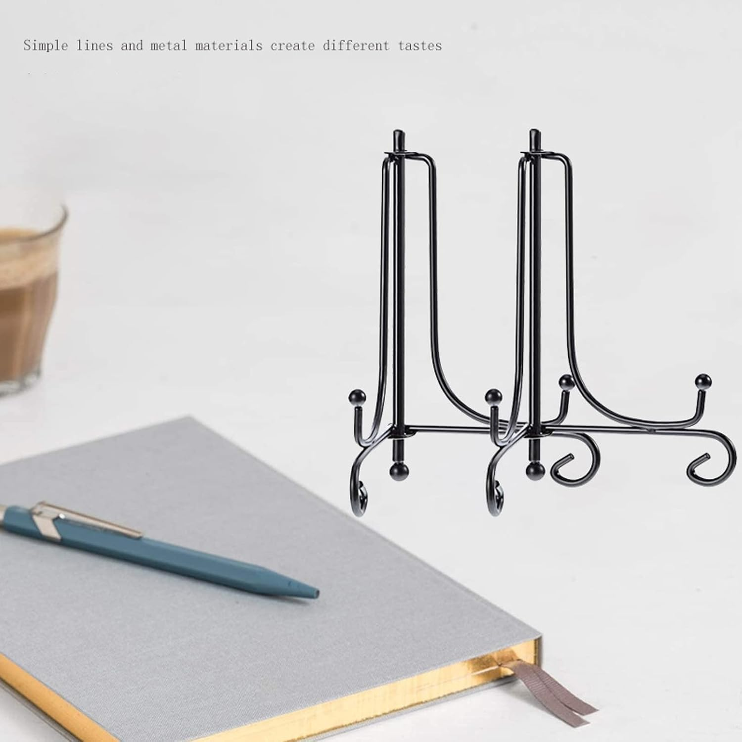 4 Pcs Iron Display Stand,4 Inch Iron Easel Plate Display Photo Holder Stand, Displays Picture Frames, Cookbooks, Decorative Plates, Tablets and Art(Black) image number 1