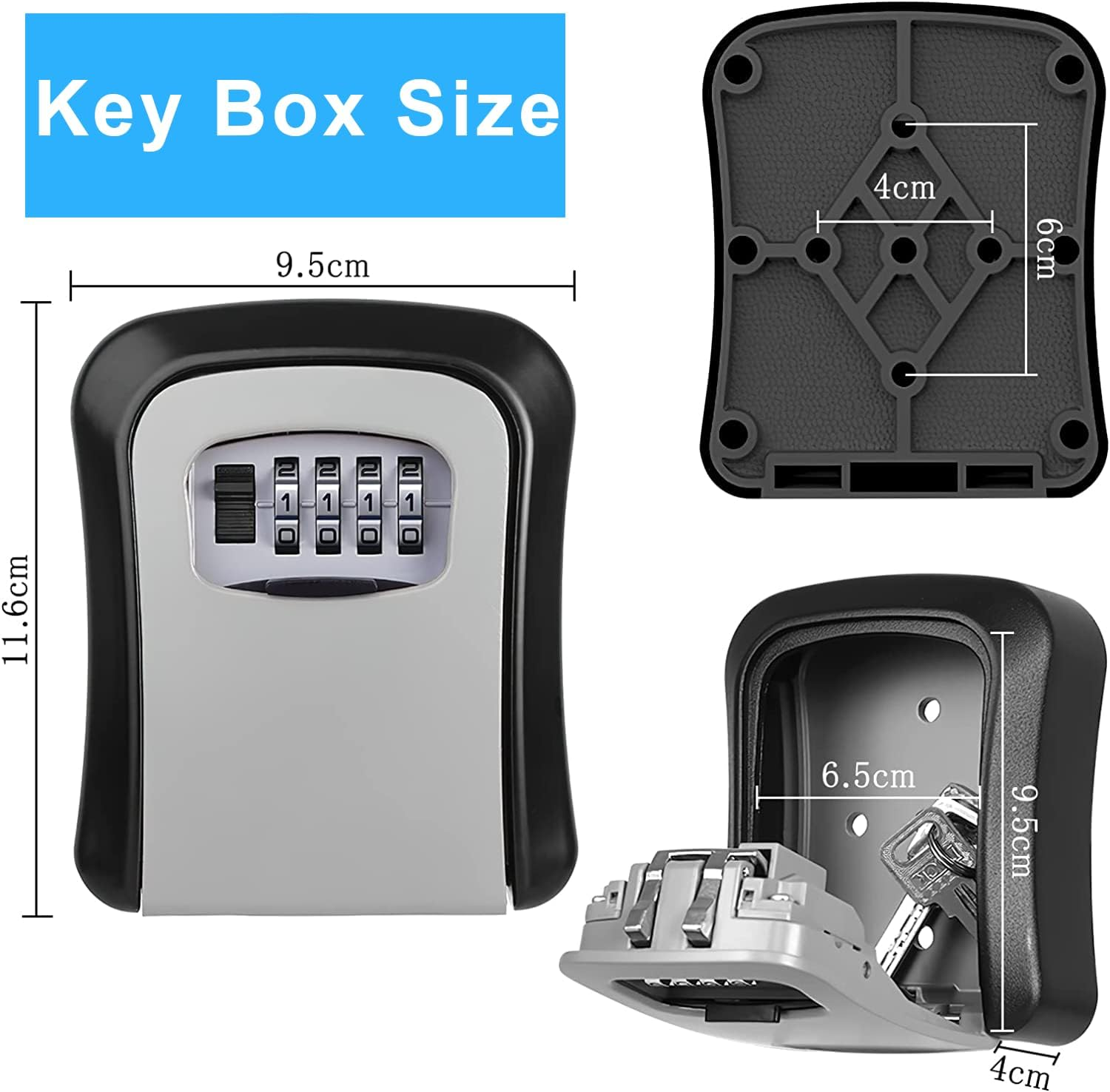 Key Cabinet Wall Mounted, Outdoor Key Lock Box, Keychain with 4-Digit Combination, Waterproof and Safety Lock Box, Key Safe Outdoor for Home Garage School Elderly Parents Key Cabinet