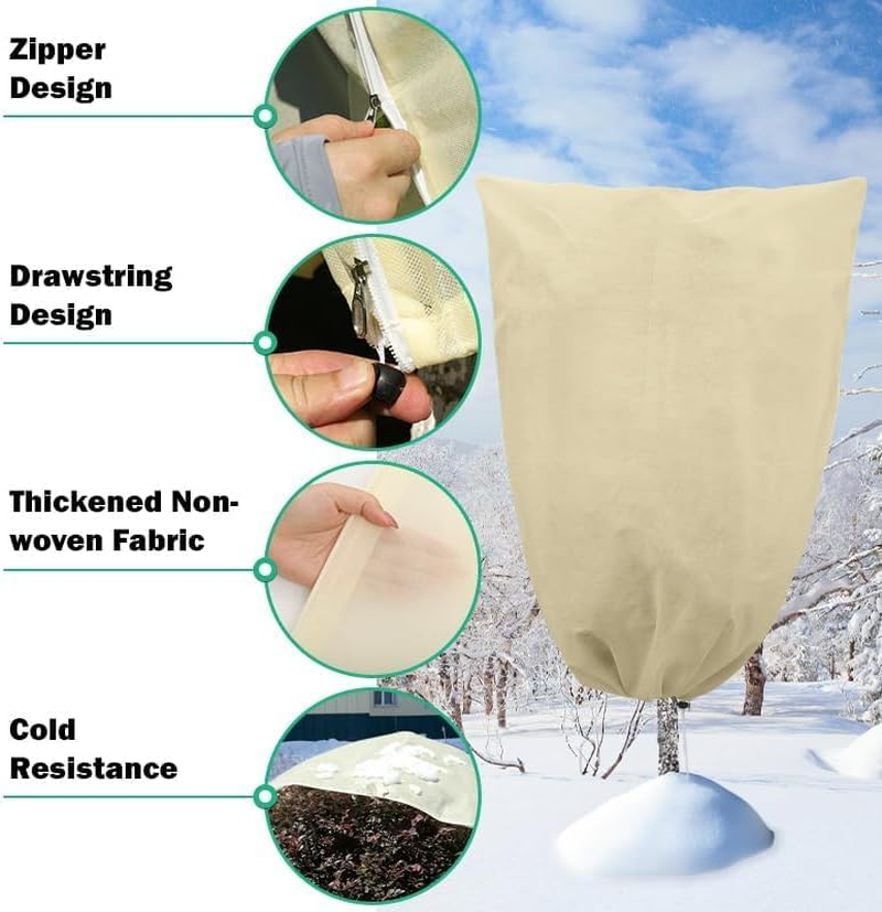Plant Covers Freeze Protection, 2 PCS 120CM W X 180CM H Large Frost Cloth Blankets with Zipper Drawstring, Reusable Frost Tree Covers Shrub Jackets for Winter Outdoor Plants Potted Fruit Tree (White) - White image number 6