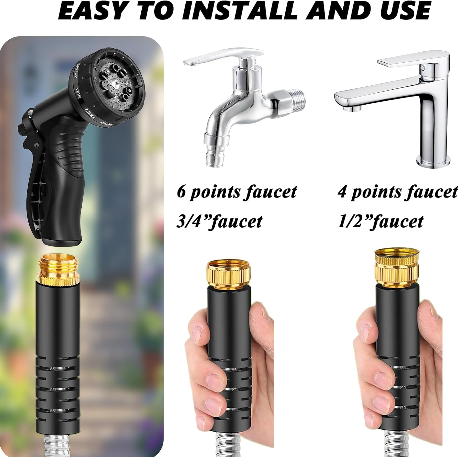 Blissora Stainless Steel Garden Hose, Leakproof Water Hose with Garden Nozzle Sprayer Anti-Rust Flexible for Outdoor, Car Wash, Yard, Lawn, 15M (50Ft) image number 1