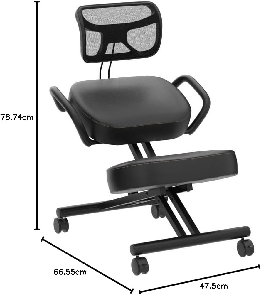 DRAGONN (By VIVO) Ergonomic Kneeling Chair with Back Support, Adjustable Stool for Home and Office with Angled Seat for Better Posture - Thick Comfortable Cushions, Black (DN-CH-K02B) image number 3