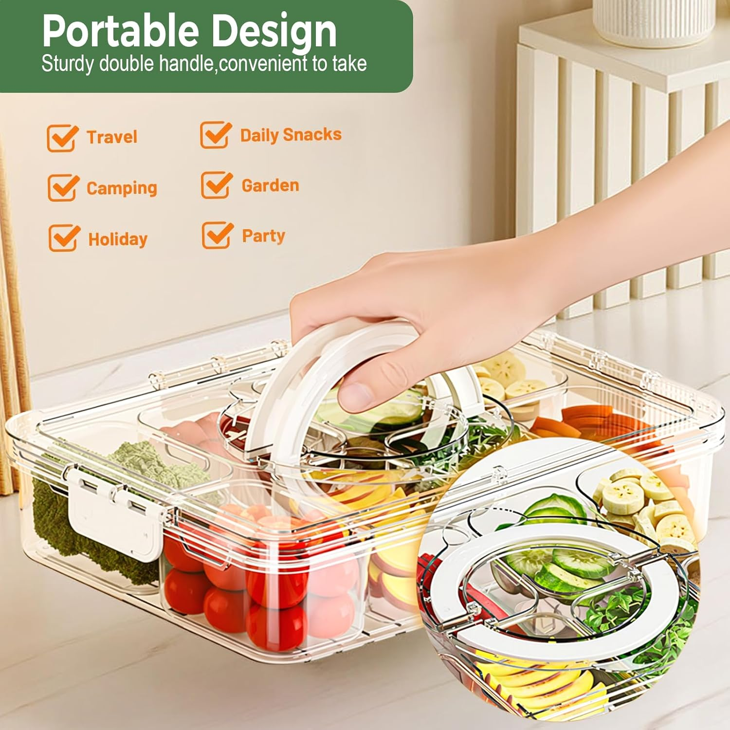 [2025 Upgrade]Kagyetn Snackle Box Container|Divided Serving Tray with Lids & Handles|8 Compartments Snackle Box|Clear Organizer for Fruits Snacks|Perfect for Road Travel Party. image number 2