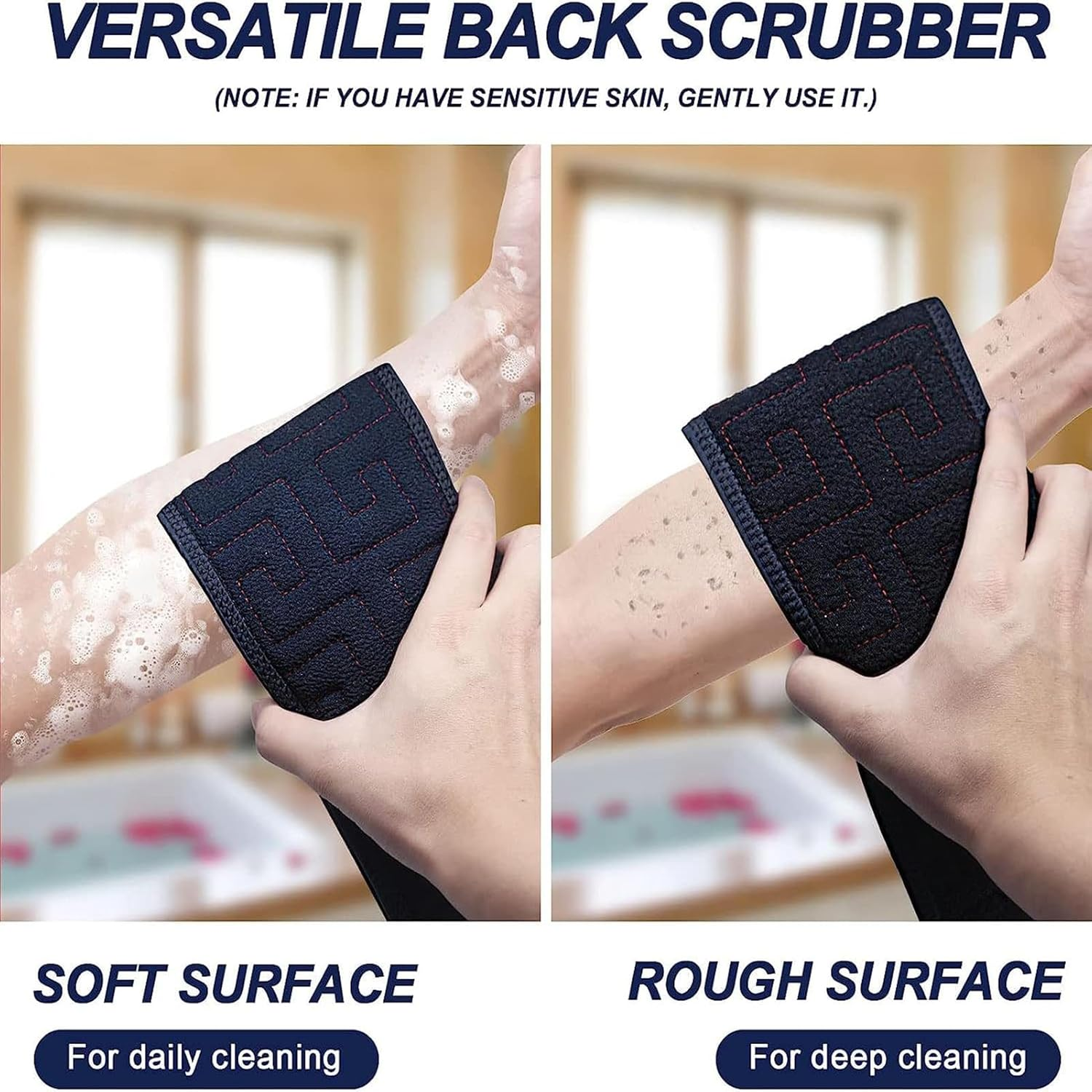 Exfoliating Back Scrubber for Shower, 37 Inches Back Washer with Handles, Exfoliating Washcloth Body Exfoliator Bath Tool to Scrub Your Body Deeply for Men & Women Exfoliation image number 6