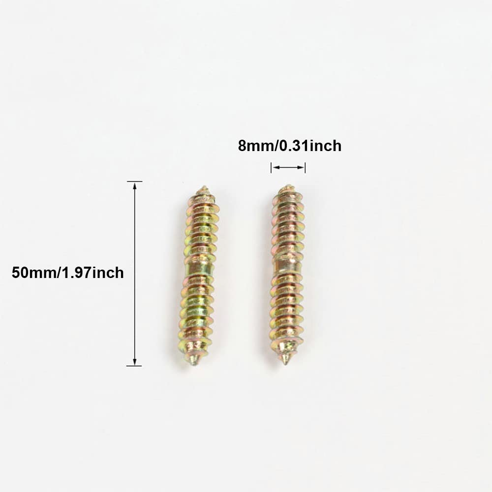 10Pcs M6/M8 Double Head Ended Wood to Wood Screws, 50 / 60 / 80Mm Self-Tapping Thread Bolts for Furniture Fixing Dowel 5 Sizes for Choose