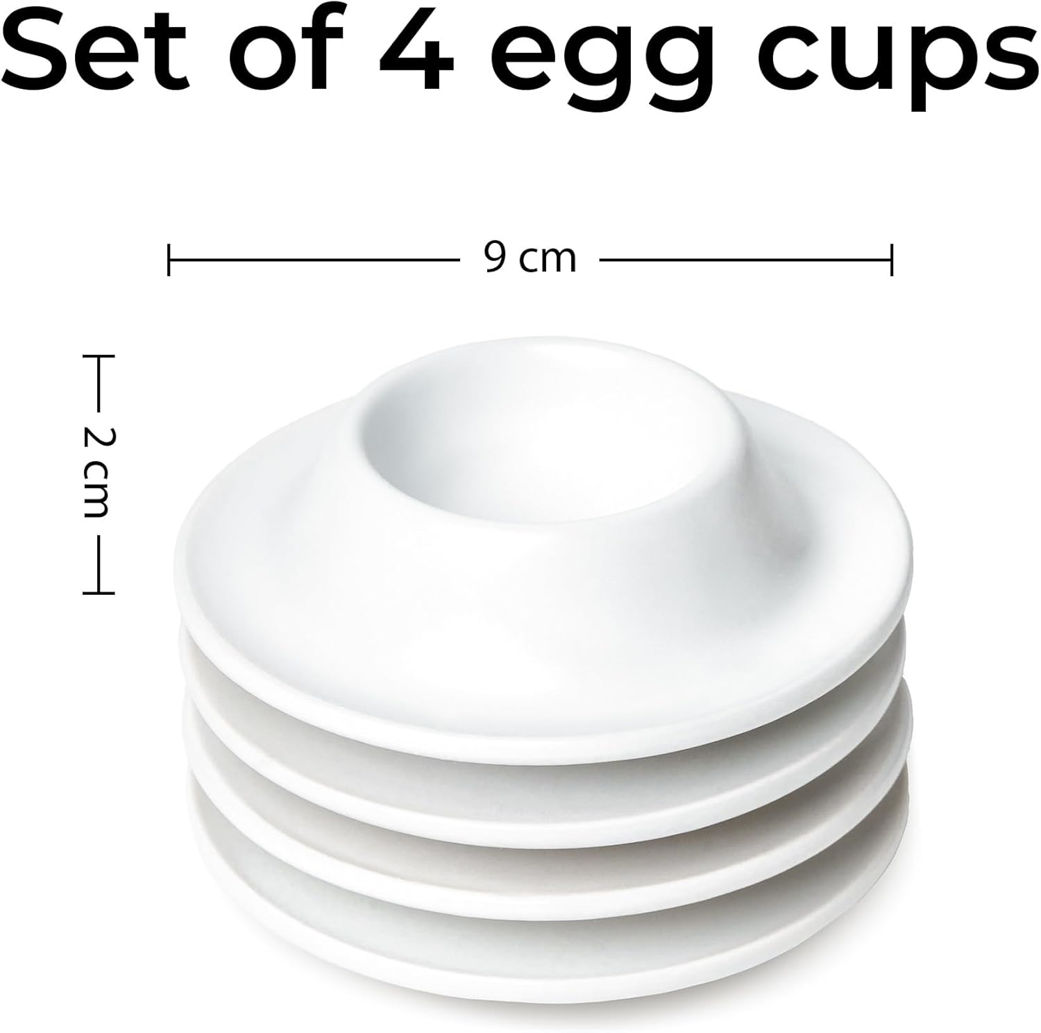 MIAMIO &ndash; Egg Cups 4-Piece Ceramic Set, Stoneware Egg Cups with Tray for Eggshells, Breakfast Egg Cup in Restaurant Quality &ndash; Dishwasher Safe (White) - Black image number 3